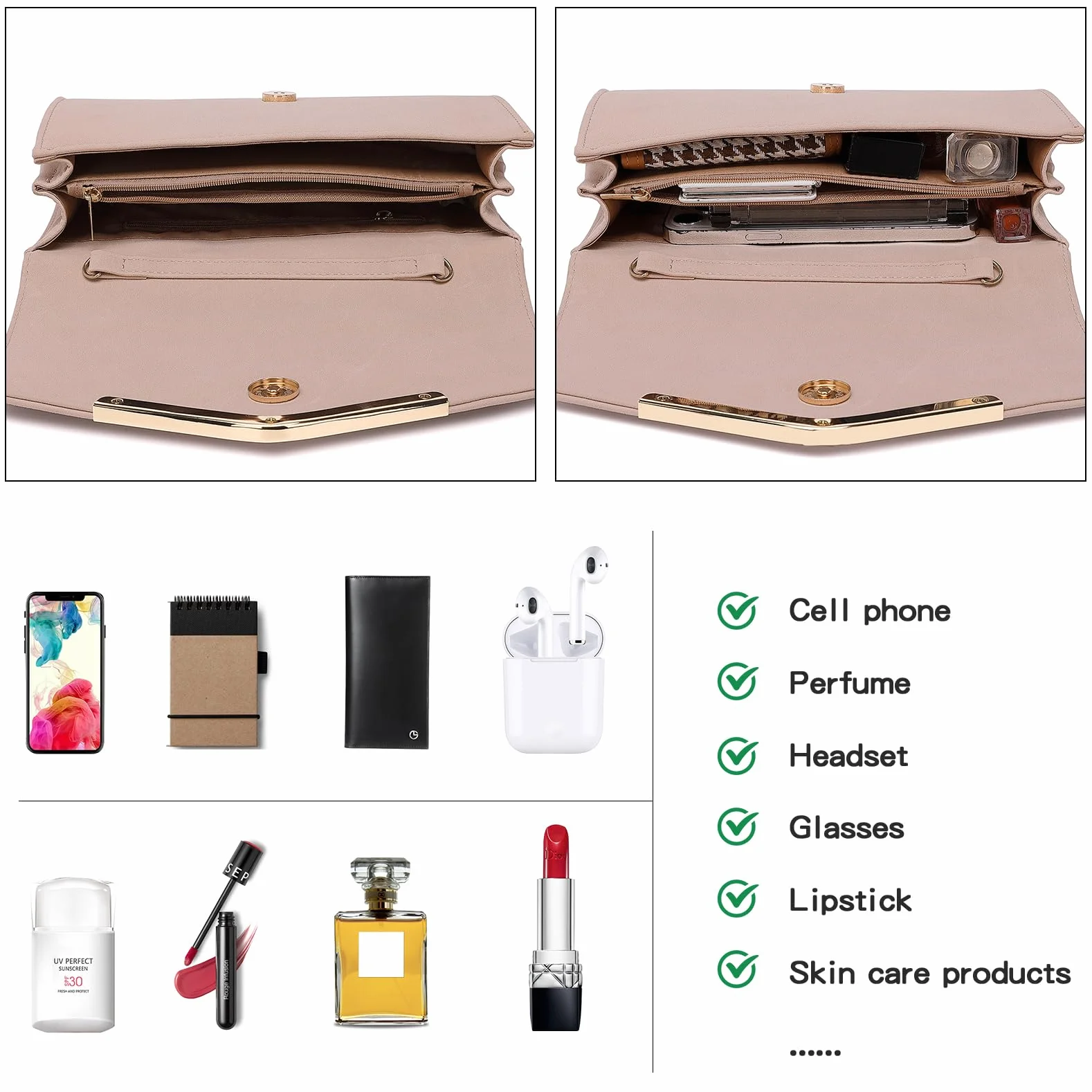 Miss Lulu Elegancka damska kopertówka, torebka damska, skórzana kopertówka, torebka damska, elegancka kopertówka