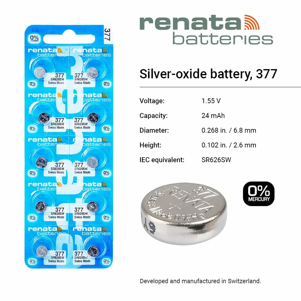 Renata Przycisk Cell SR626SW zestaw do zegarka (10 sztuk), Srebrny, 2 Count (Pack of 1)