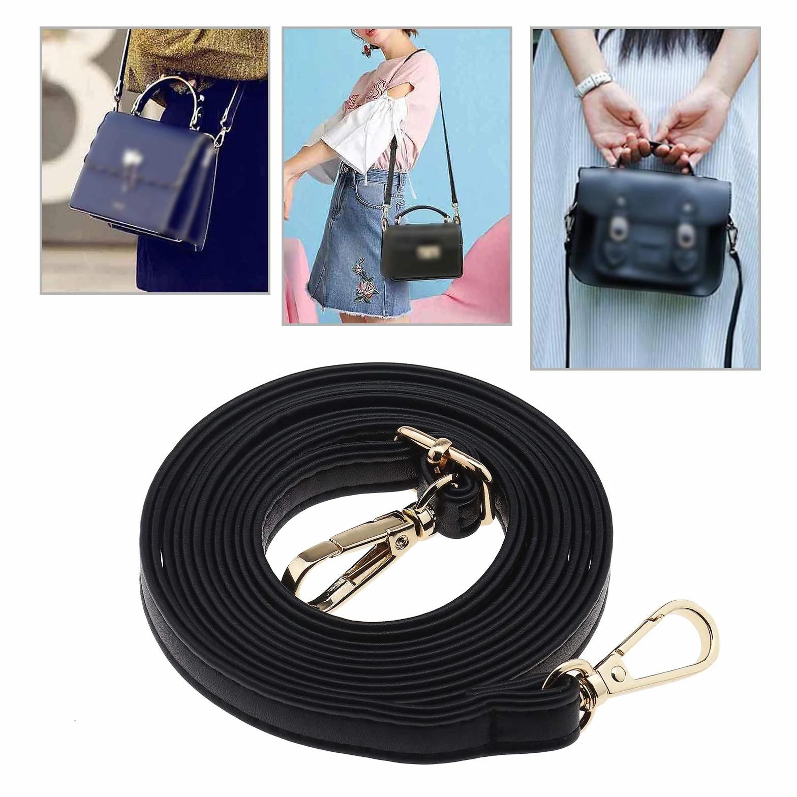 Torebka Pasek PU Szczupła czarna skórzana torba Crossbody Wymiana paska do torebki Torba na ramię Crossbody Regulowana 52-calowa szerokość paska 1,2 cm / 0,4"