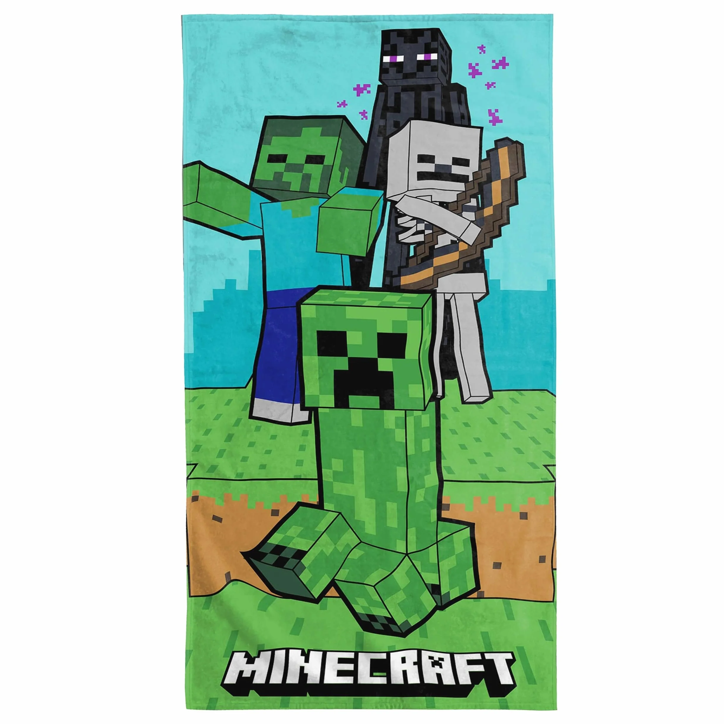 Ręcznik plażowy Minecraft 70 x 140 cm 100% bawełny niebiesko-zielony Familando