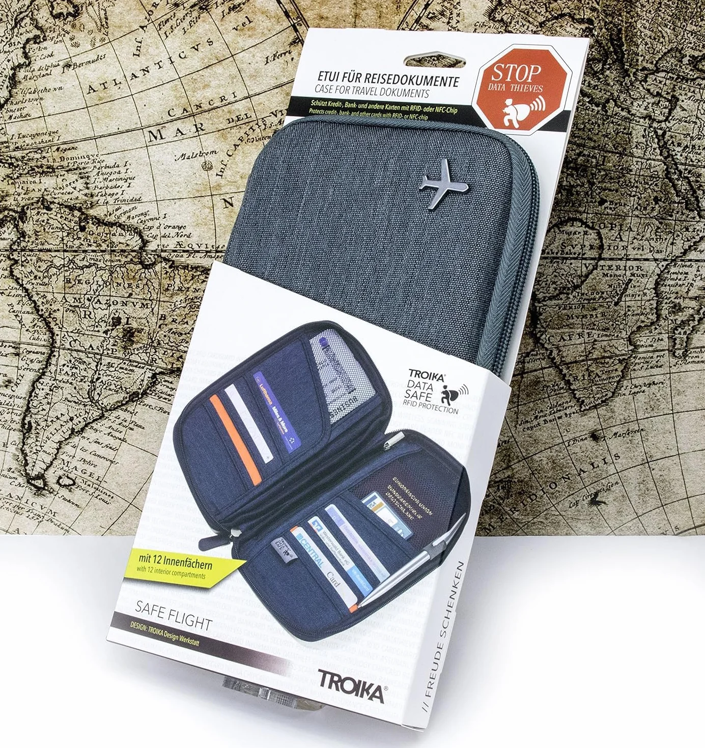 Troika Etui na dokumenty podróżne Nat Geo Data Safe, czarny, 245 x 135 x 25 mm, Nowoczesny