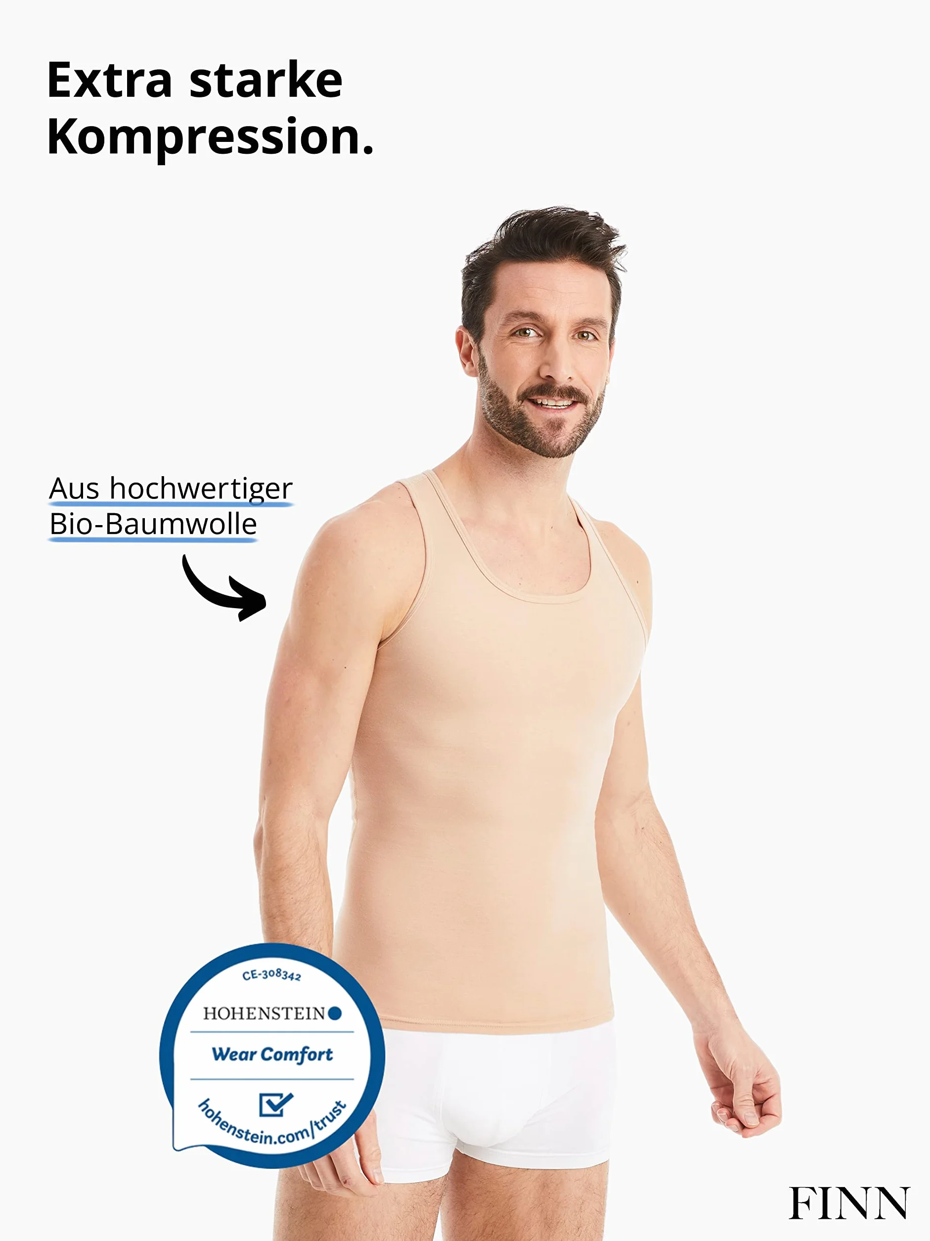 FINN Męska koszulka kompresyjna modelująca figurę z efektem wyszczuplającym brzuch - bez rękawów Shapewear Tank Top z bawełny - Body Shaper podkoszulek dla płaskiego brzucha
