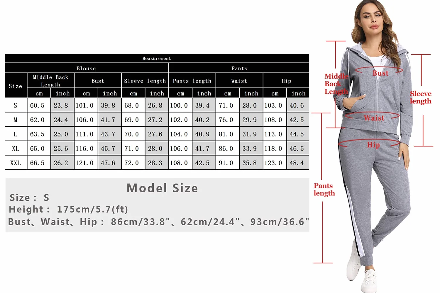 Litherday Dres damski, kombinezon, damski, zimowy, zestaw sportowy, damski, bawełna, bluza z kapturem kontrastowy kolor i spodnie joggery, do fitnessu, joggingu, S-XXL