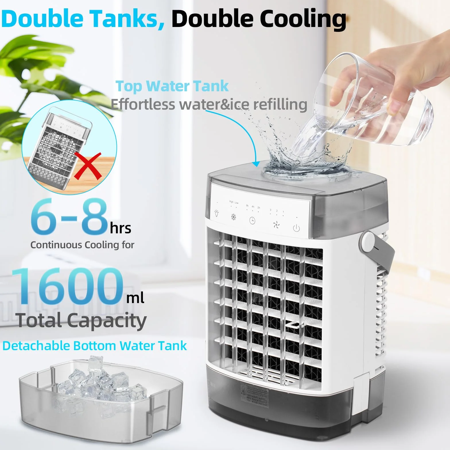 Przenośny klimatyzator 4 w 1 1600 ml mini z rozpylaczem i światłem nocnym