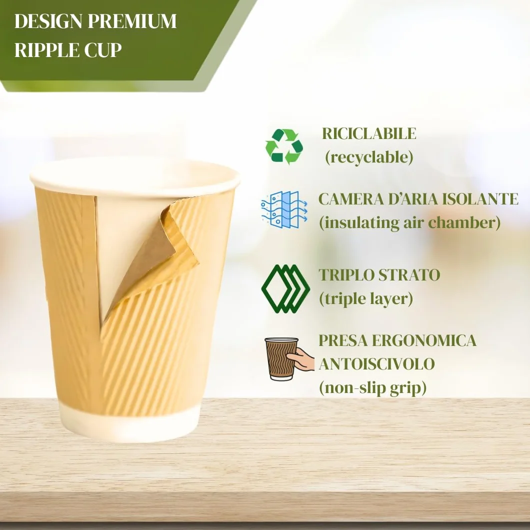 Jednorazowe kubki Ripple Cup z potrójną podwójną ścianką izolacyjną Havana Beige - nadają się do recyklingu PE do napojów na wynos, kawy, herbaty, cappuccino, koktajlu, piwa, wina (237 ml/8 uncji (25