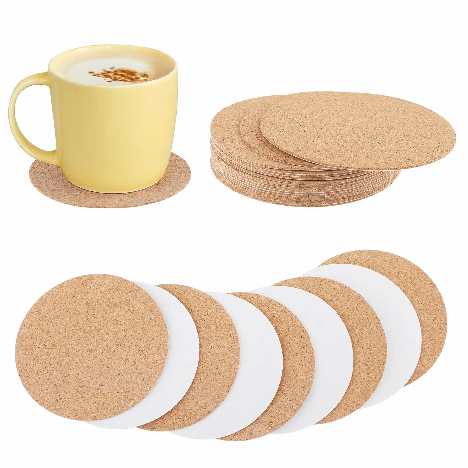 16 samoprzylepnych podkładek korkowych, retro, "zrób to sam", na herbatę, kawę, koktajl, akcesoria barowe (8 cm)