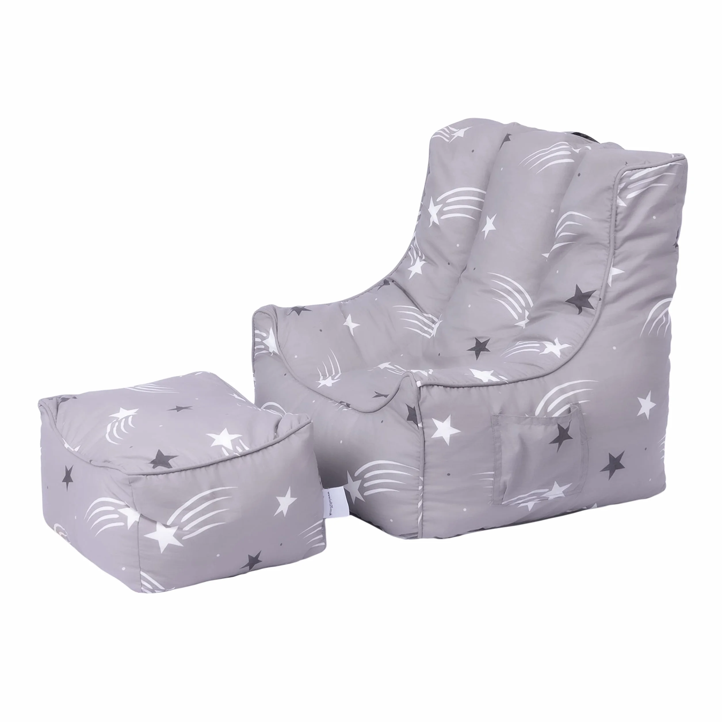 Ready Steady Bed worek do siedzenia dla dzieci z podnóżkiem, miękka sofa do pokoju zabaw, ergonomiczny fotel dla malucha