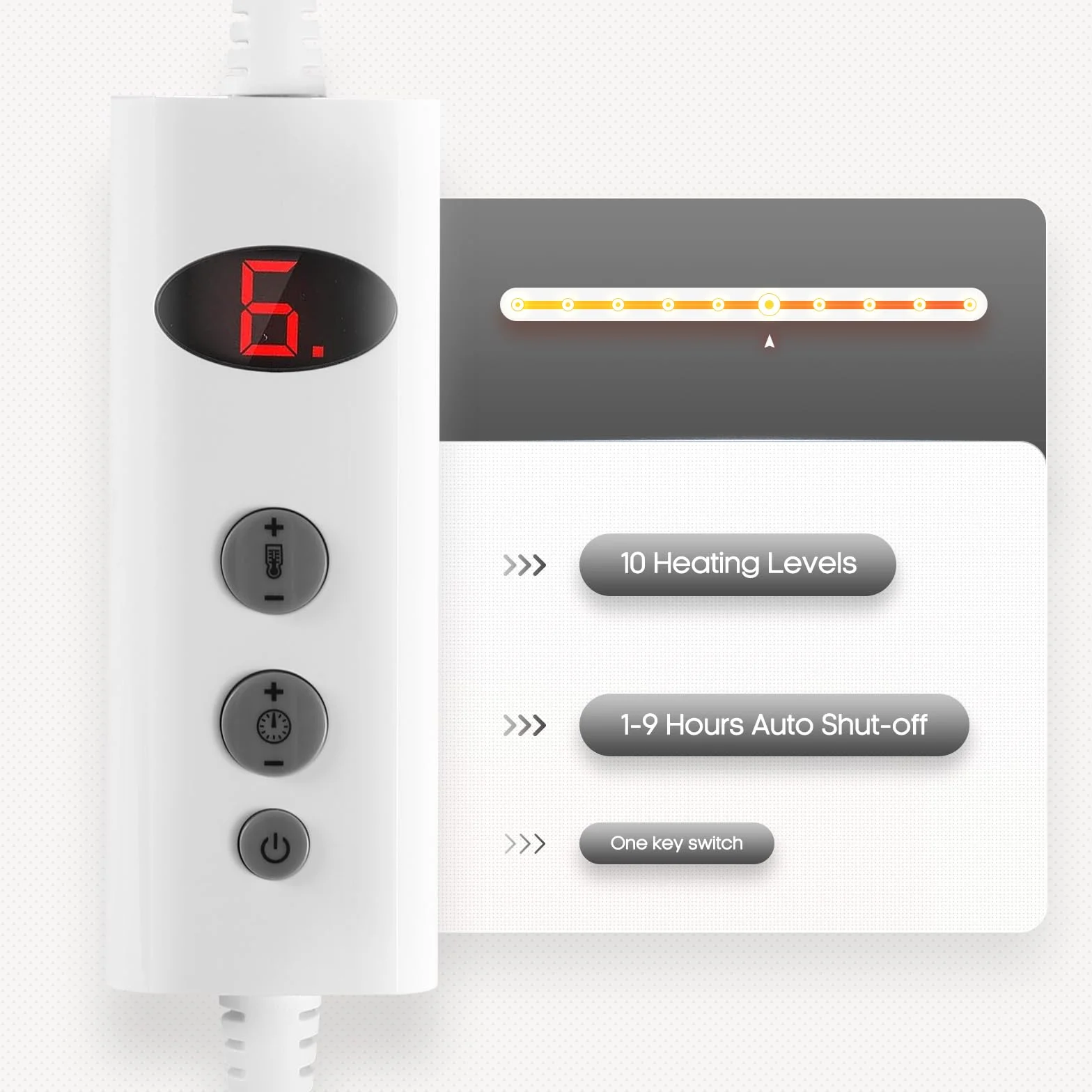 Elektryczny podgrzewacz do łóżka 150x80 cm, 10 poziomów temperatury, automatyczne wyłączanie 1-9h, jasnoszary