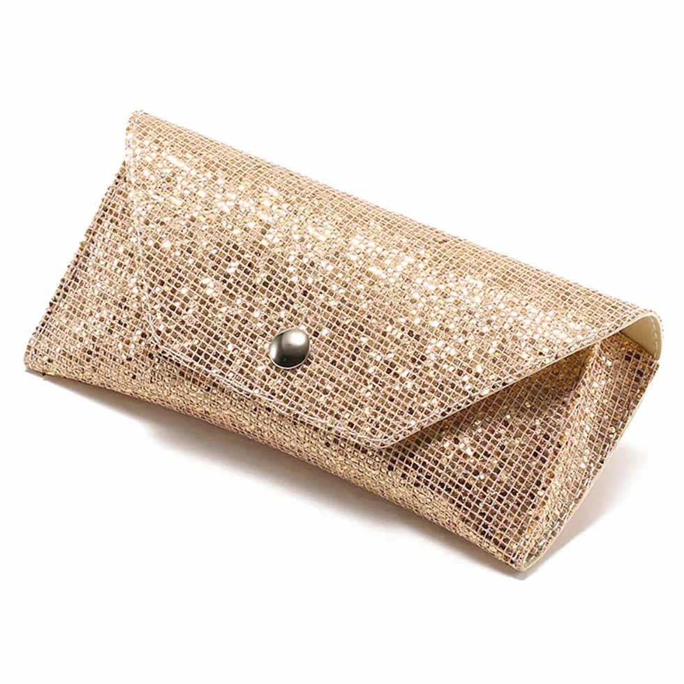 WXYNHHD Retro miękkie cekiny skórzane etui na okulary przeciwsłoneczne przenośne unisex skórzane okulary przeciwsłoneczne Bling Box ochronne cekiny pudełko na okulary pudełka