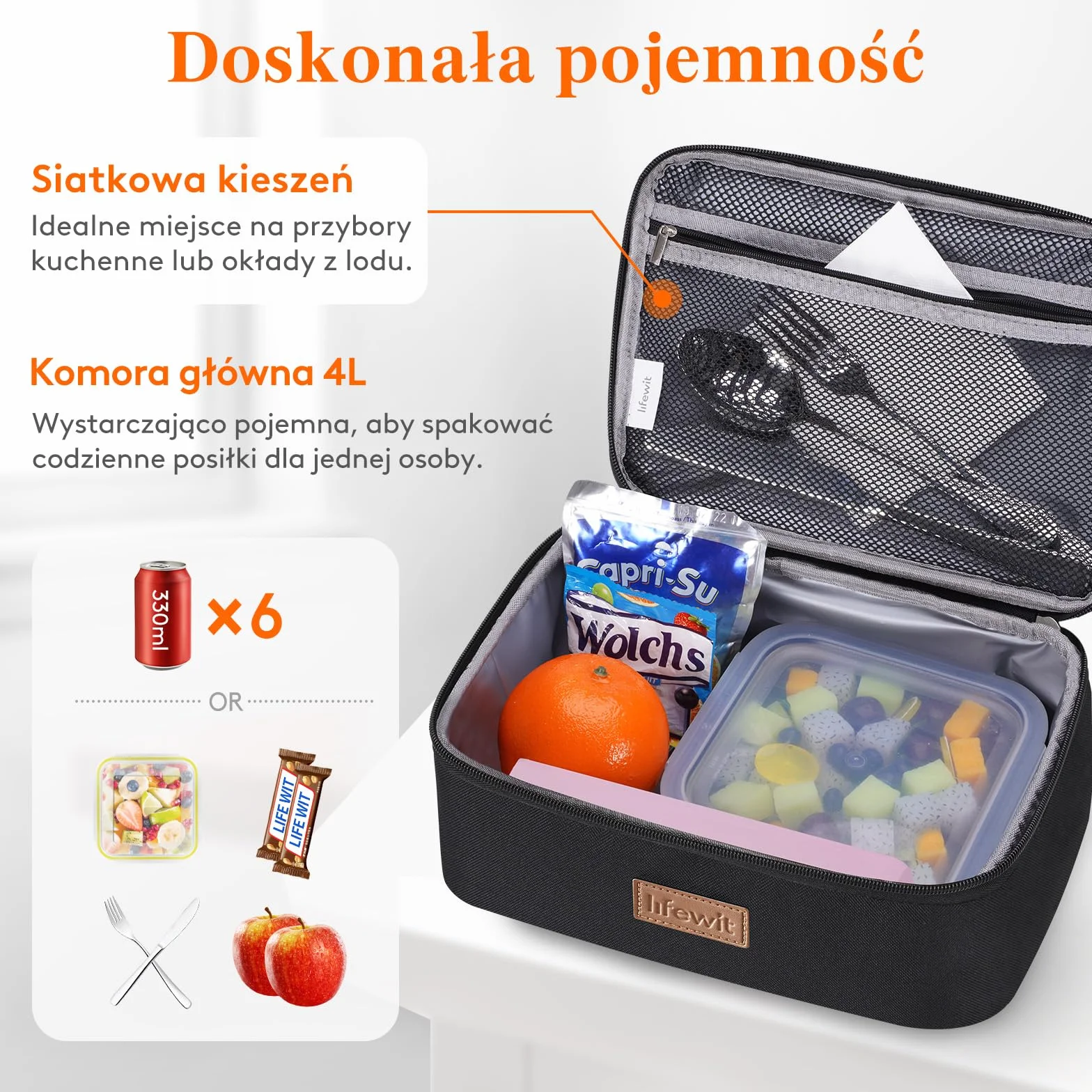 Lifewit Izolowana Torba na Lunch dla Mężczyzn i Kobiet, Termiczne Pudełko na Drugie śniadanie dla Dorosłych, Wodoodporna Iodówka Wielokrotnego Użytku z Uchwytem na Piknik, Małe Wiadro, Czarny 4L
