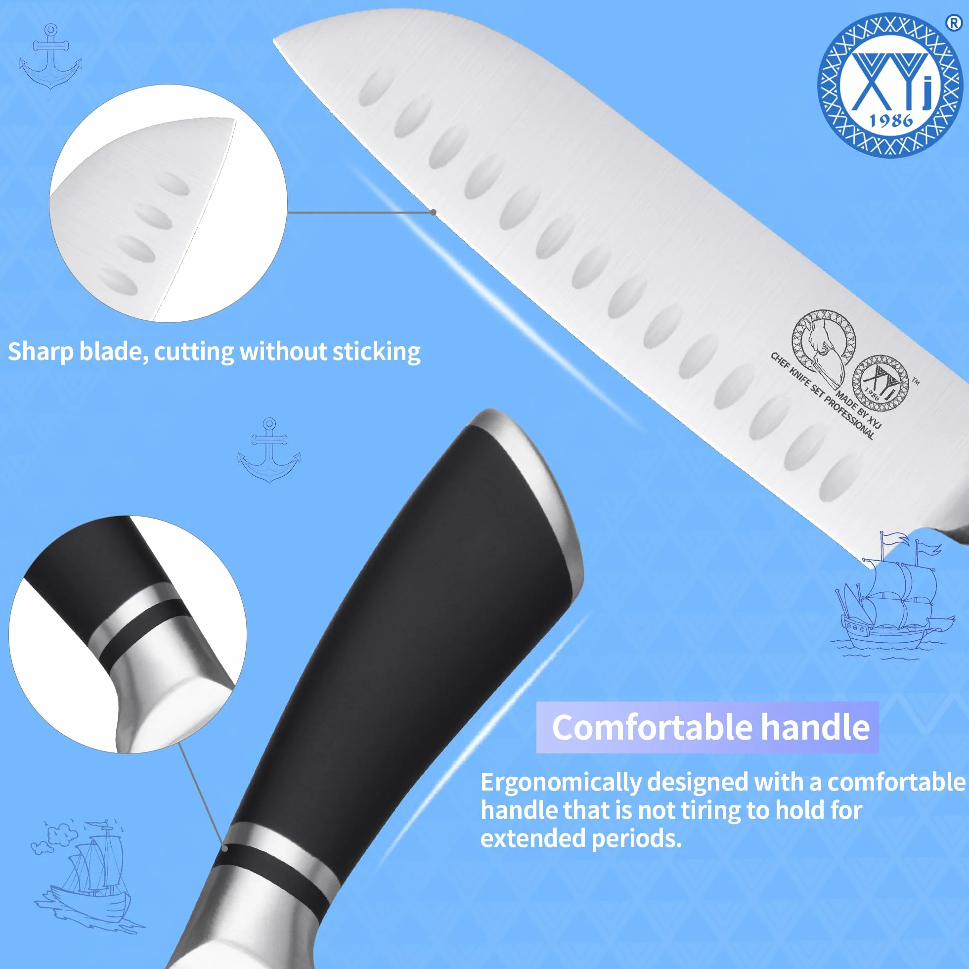 Japanese Santoku Knife 7 Inch Stainless Steel Cleaver Vegetable Meat Cutting Kitchen Knife