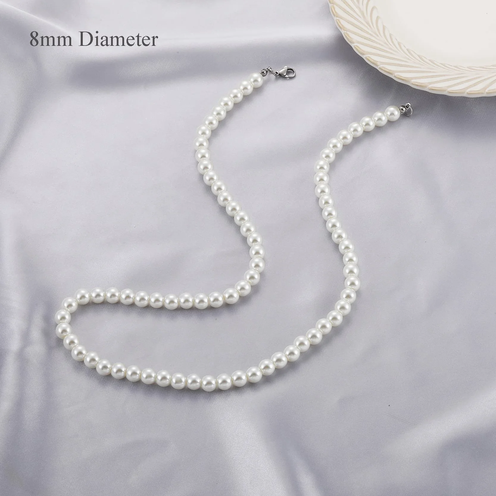 Naszyjnik z perłami damski i męski sztuczny naszyjnik z koralikami, 6/8 mm biała perła, krótka okrągła perła choker prezent urodzinowy biżuteria długość 40-60 cm