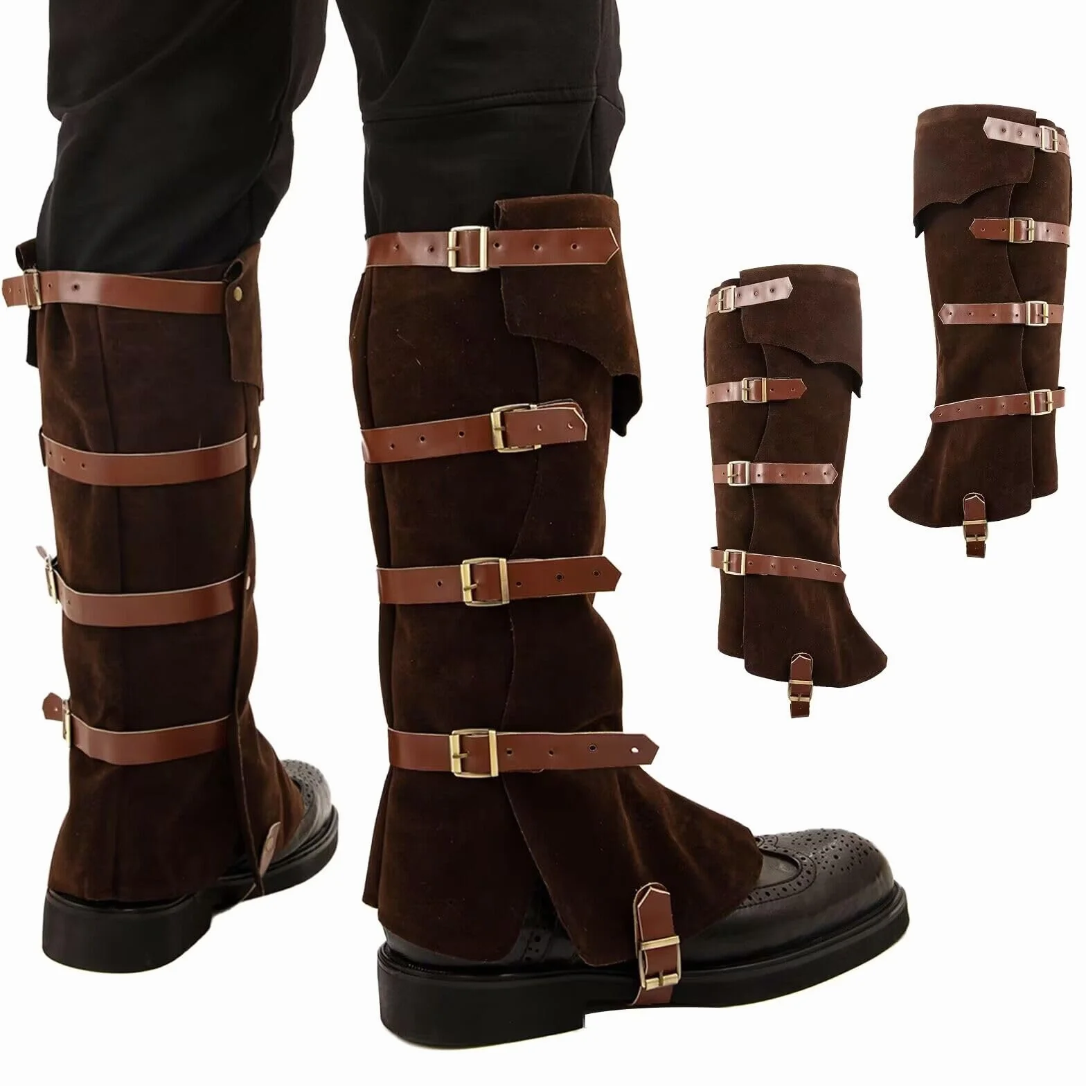 Nakładki na buty, sztuczna skóra, brązowe getry piratów, męskie i damskie, średniowieczne getry na buty, akcesoria do kostiumów karnawałowych, cosplay, Halloween, rycerzy, wojowników