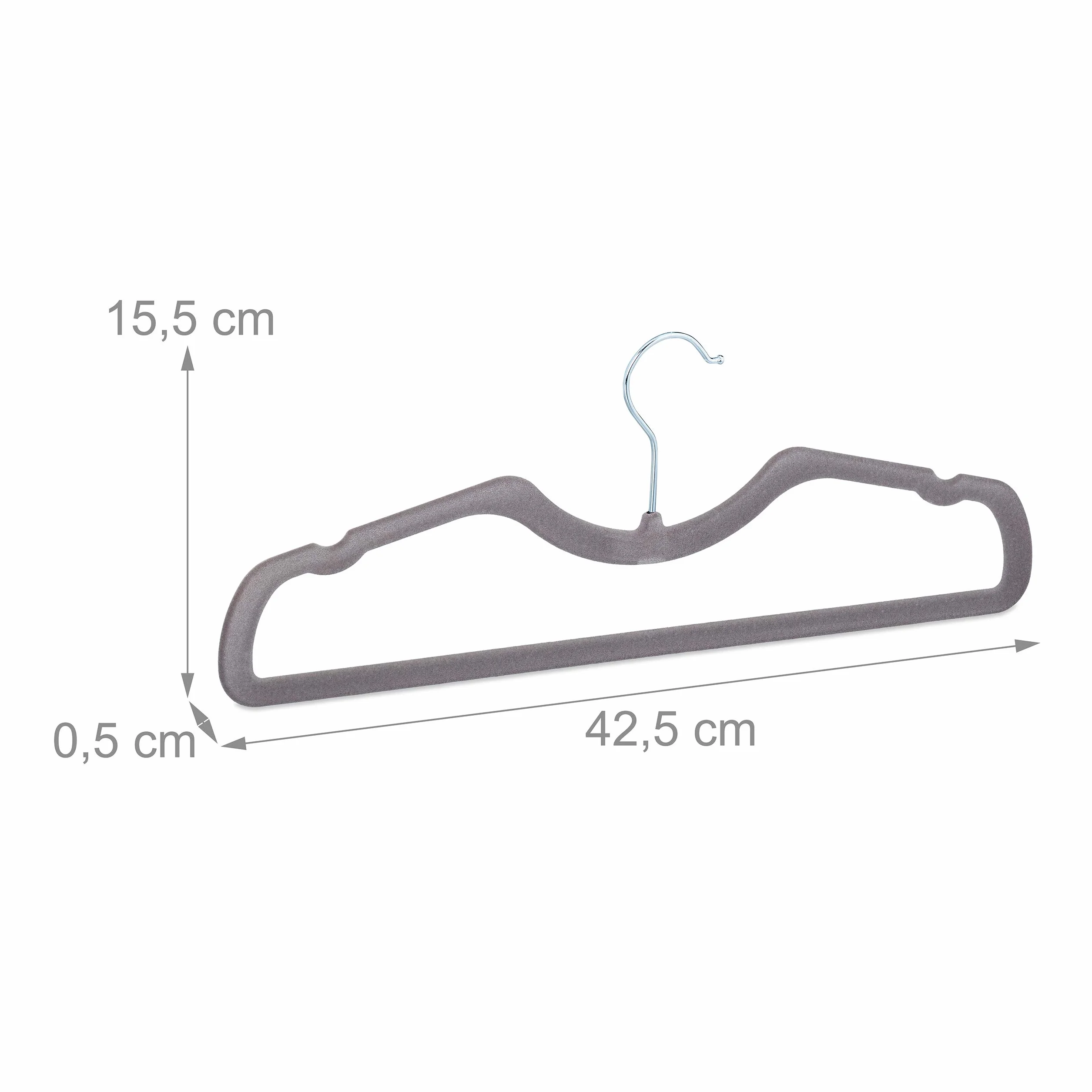 Relaxdays Wieszak na ubrania aksamitny zestaw 50 sztuk antypoślizgowy szer. 42,5 cm szary