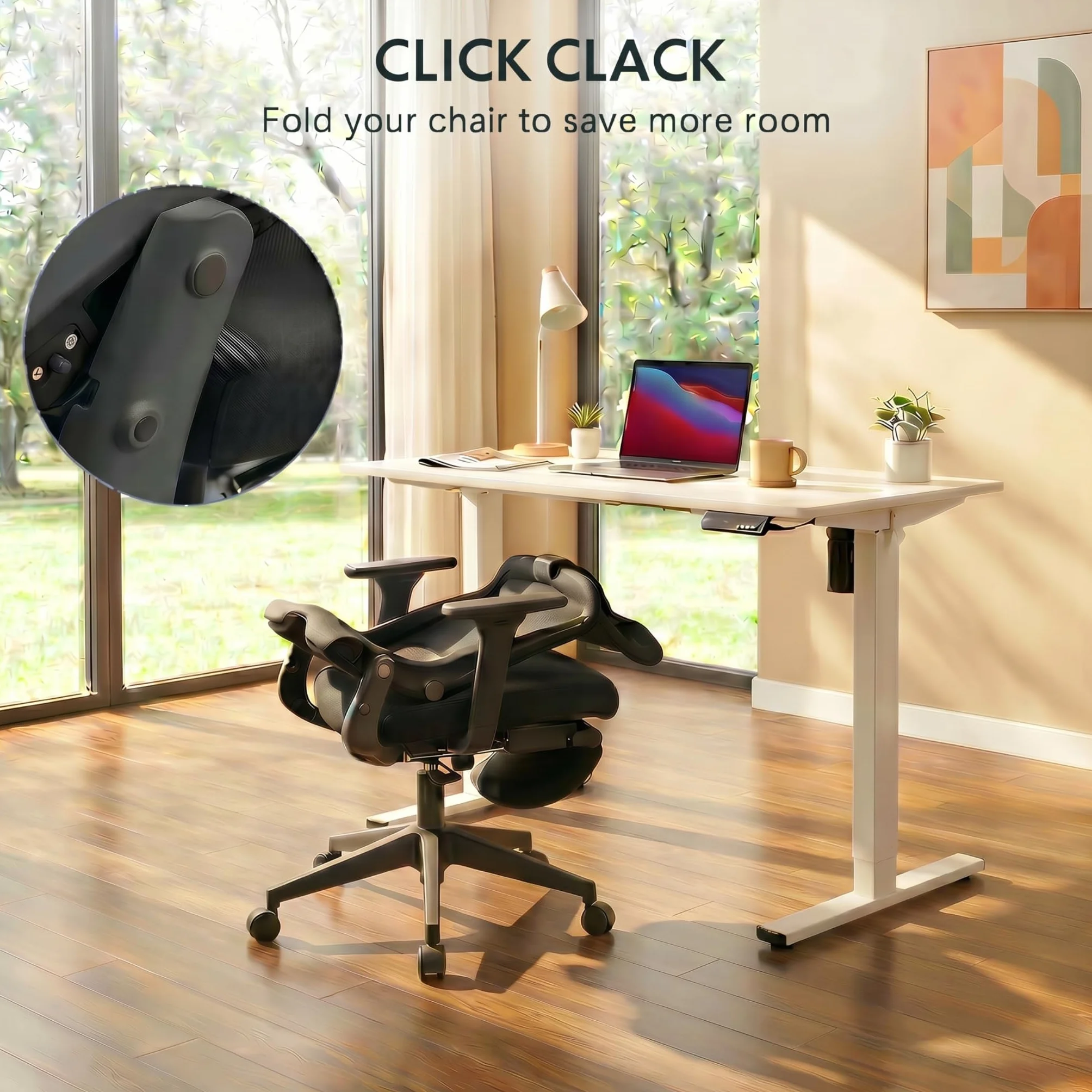 FLEXISPOT Foldex Ergonomiczne Krzesło Biurowe Składane z Wsparciem Lędźwiowym Regulowanymi Podłokietnikami Czarny