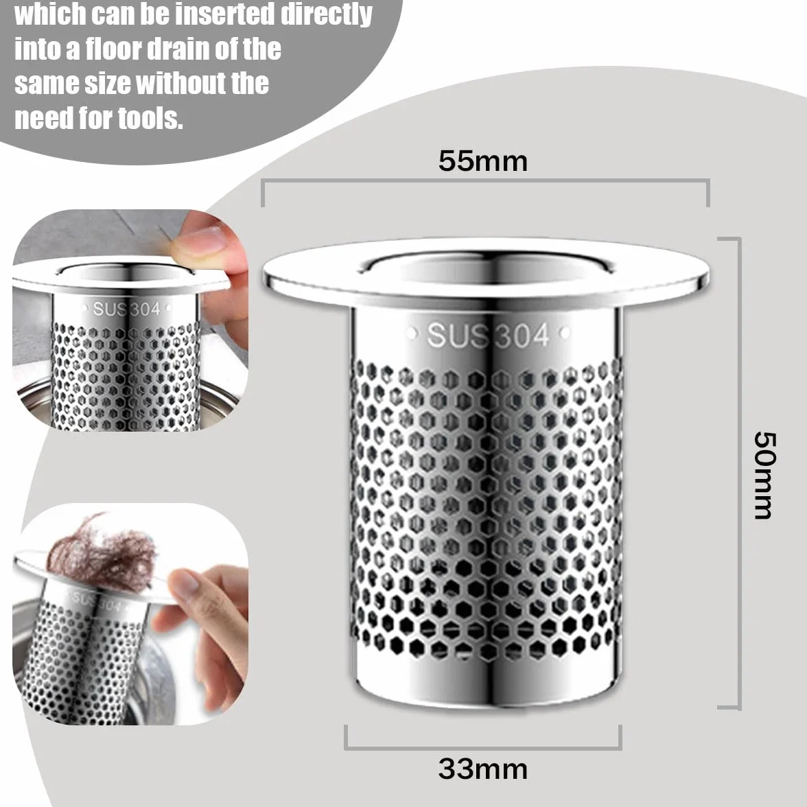 Sitko odpływowe ze stali nierdzewnej 5 cm, średnica otworu 33 mm, do kuchni i łazienki