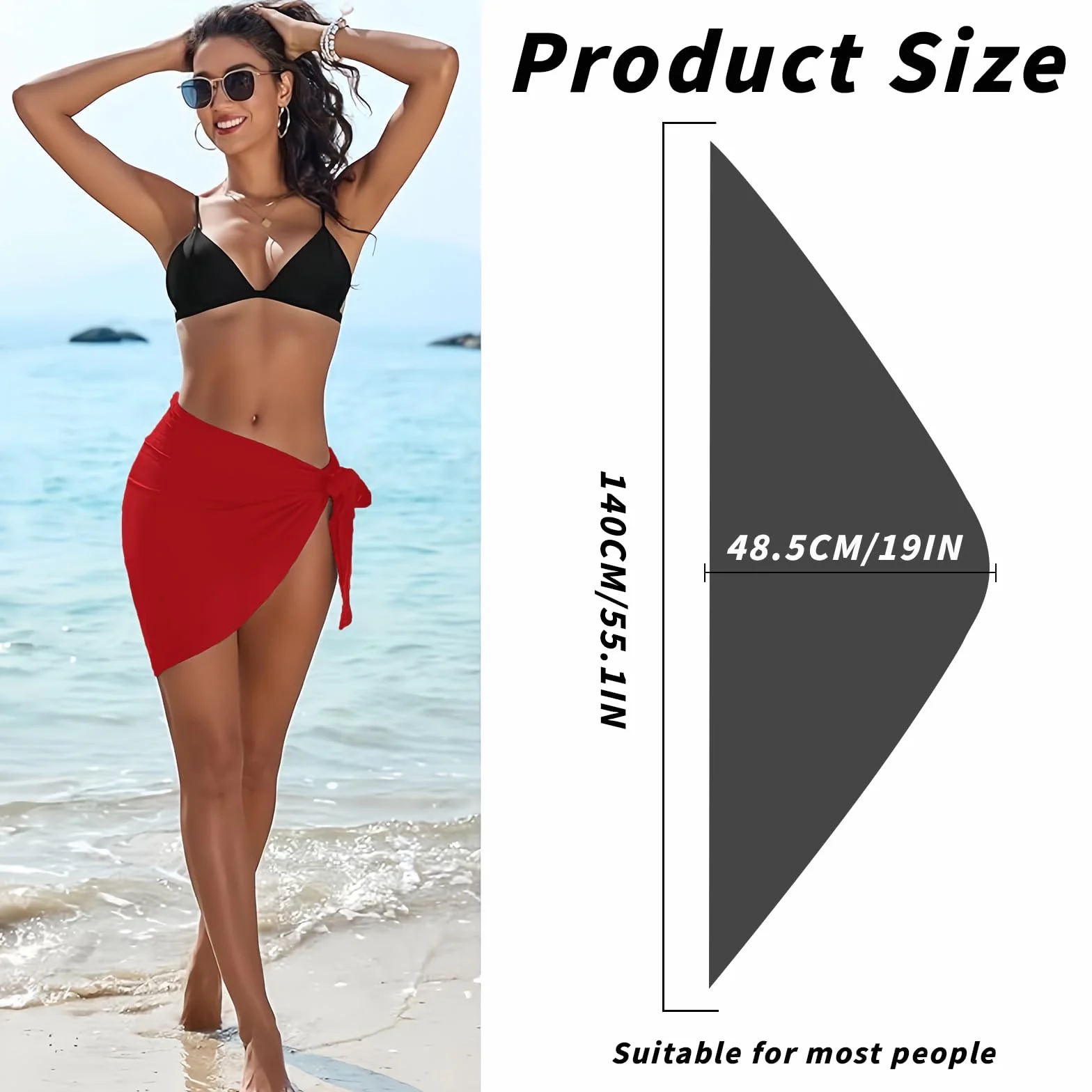 ACTOYS Sarong damska krótka spódnica plażowa, chusta do przewijania, plażowa, krótka, przewiewna spódnica na plażę, do bikini, 140 x 48 cm