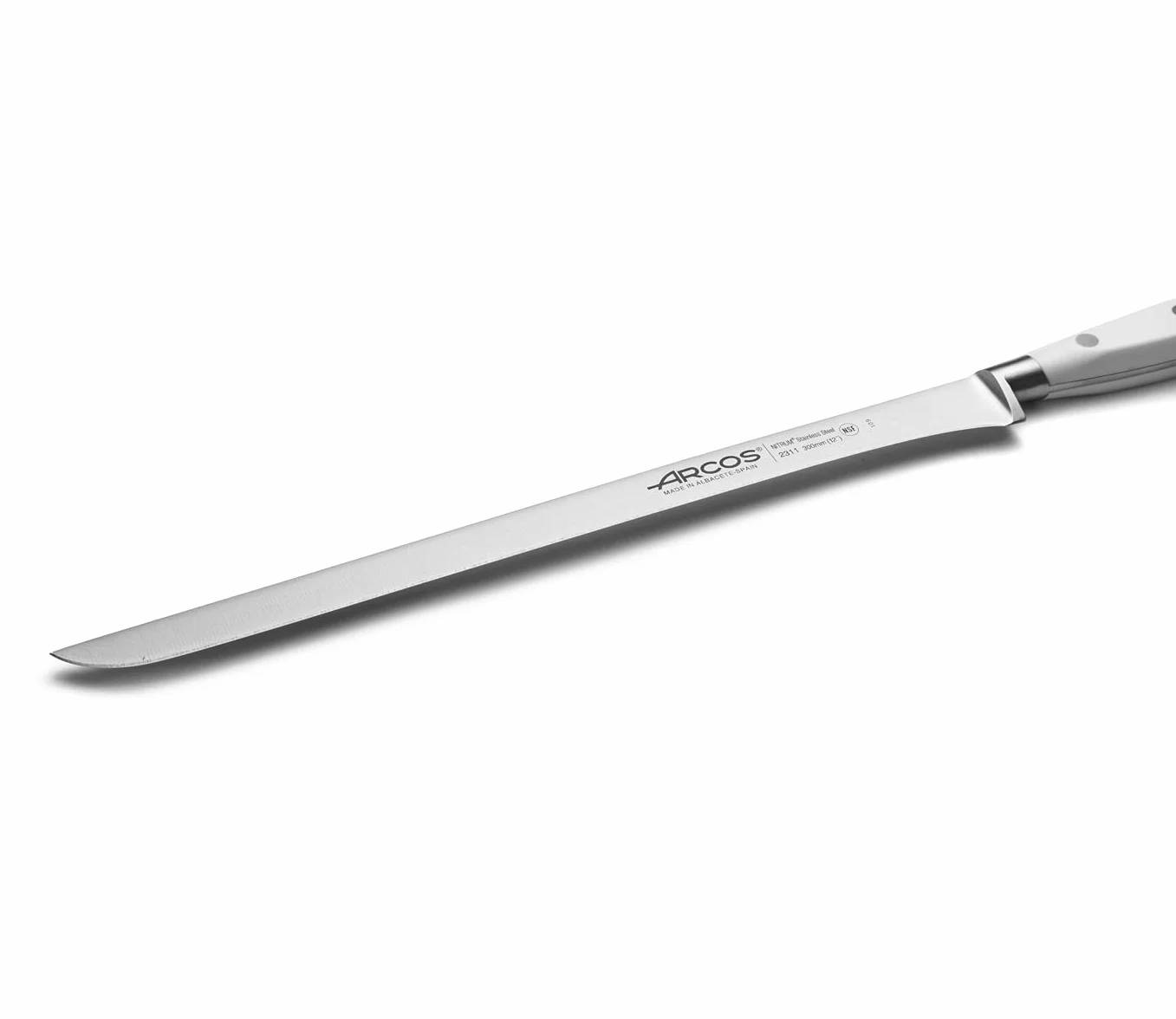 Arcos nóż do szynki Riviera Blanc 300 mm kuta stal nierdzewna POM biały