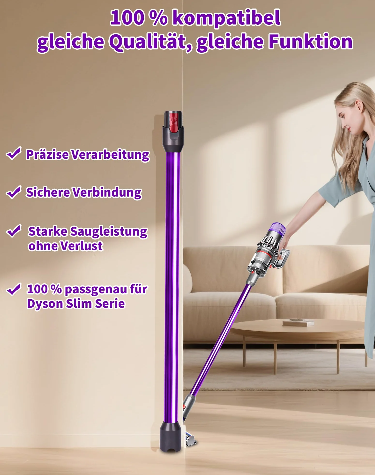 Rura przedłużająca do odkurzaczy Dyson V12 Detect Slim V10 Digital Slim 74 cm aluminiowa teleskopowa fioletowa