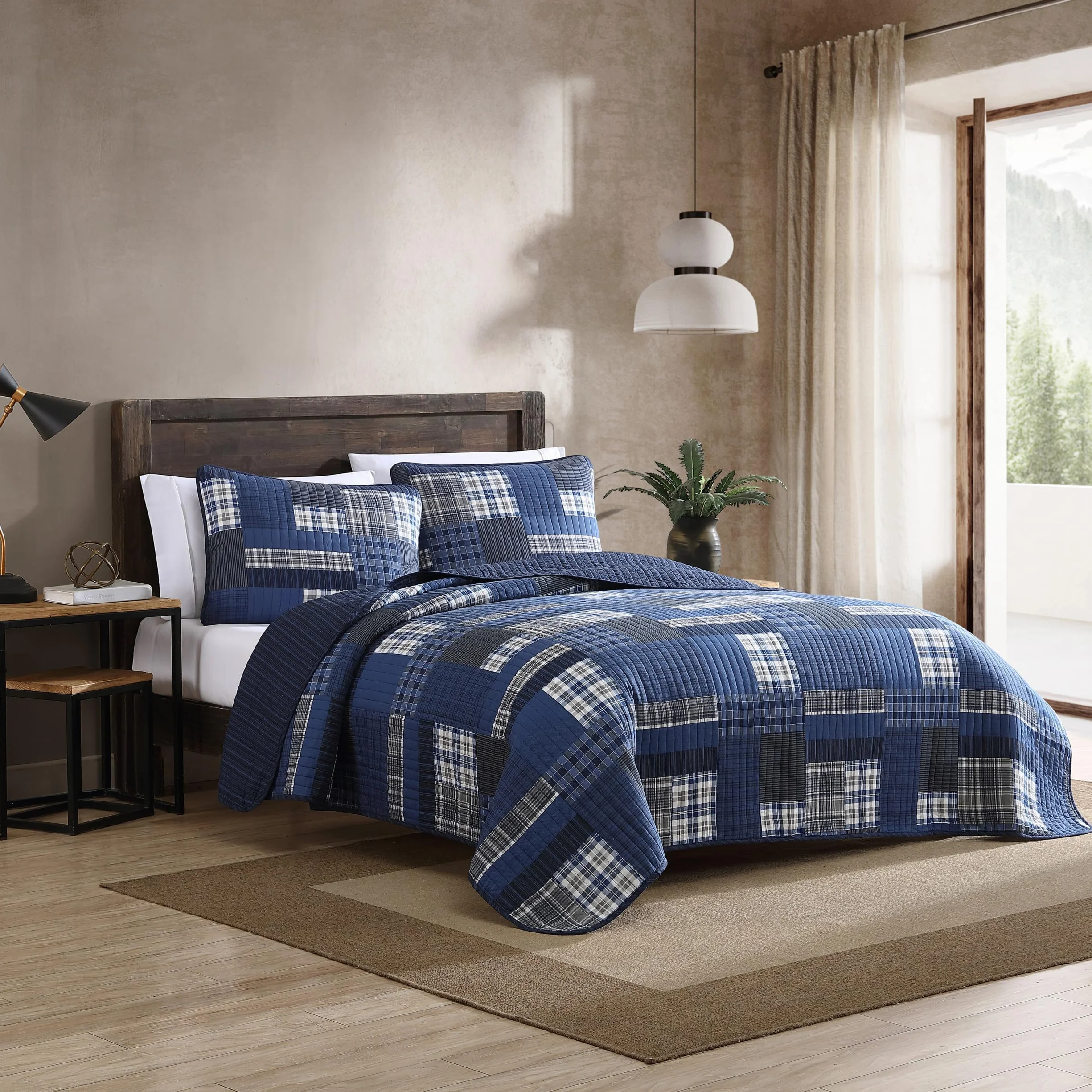 Eddie Bauer Bawełniana Dwustronna Narzuta na Łóżko z Pokrowcem 2-częściowy Twin Blue