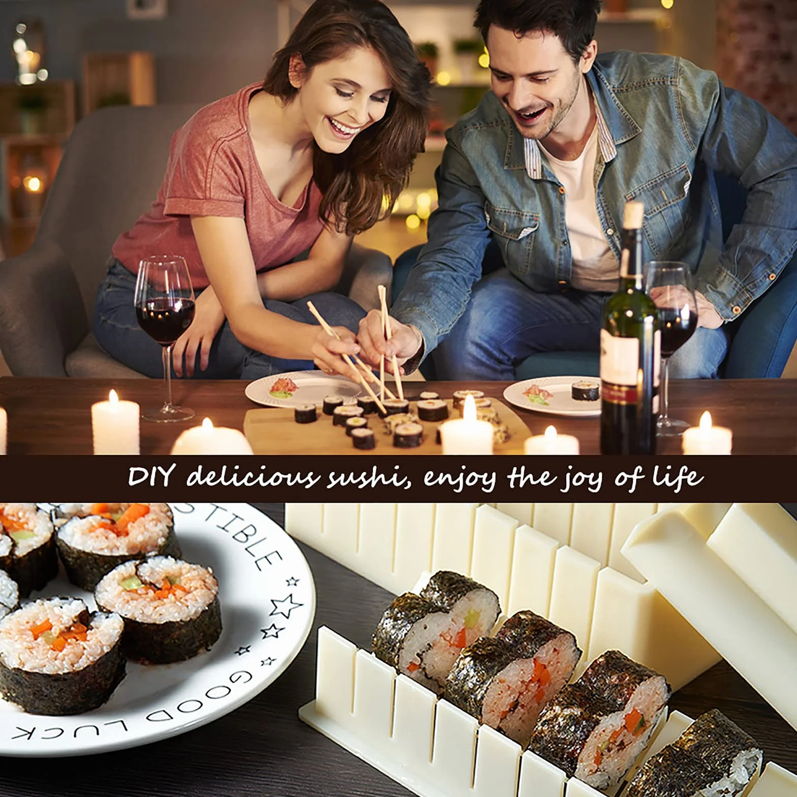 Zestaw do Sushi 12 Elementów dla Początkujących z Foremkami Ryżem Nożem Matą Biały