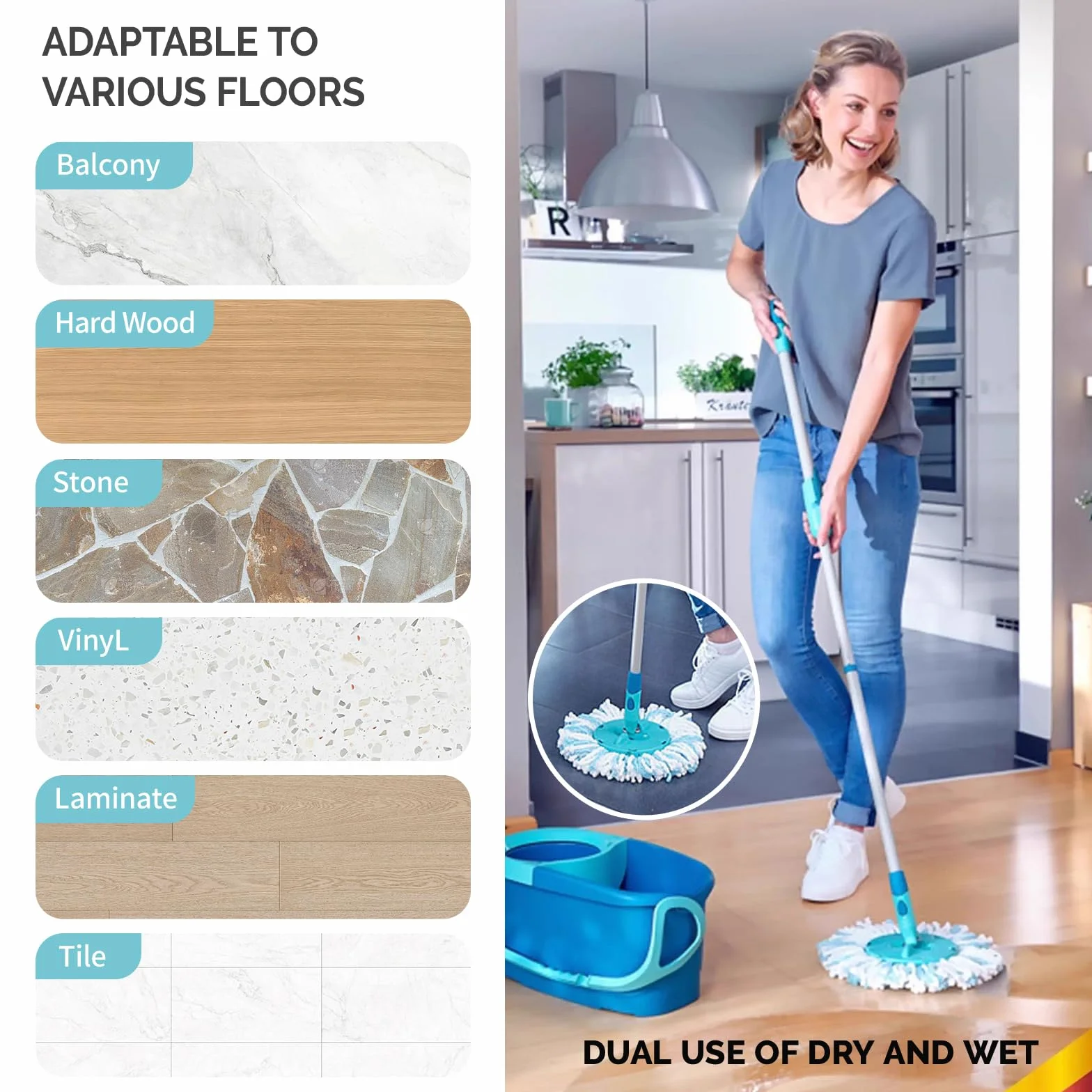 4 Sztuki Wymiennych Głowic, Kompatybilny z Leifheit Clean Twist Disc Mop, Materiał z Mikrofibry, Do Wszystkich Typów Podłóg, Skuteczne Usuwanie Brudu, Idealne do Firmy, Domu, Szkoły