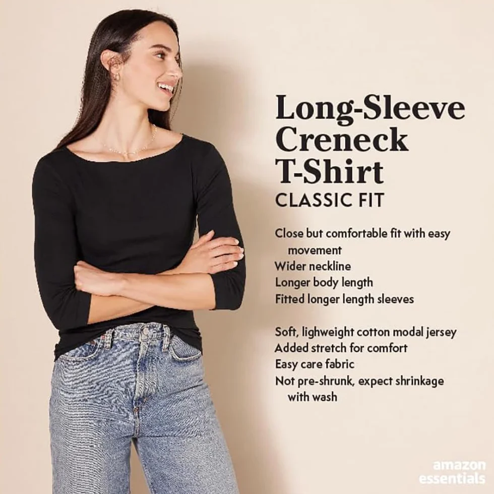 Amazon Essentials Kobiety Koszulka z długim rękawem i okrągłym dekoltem classic fit (dostępna w wersji Plus Size)