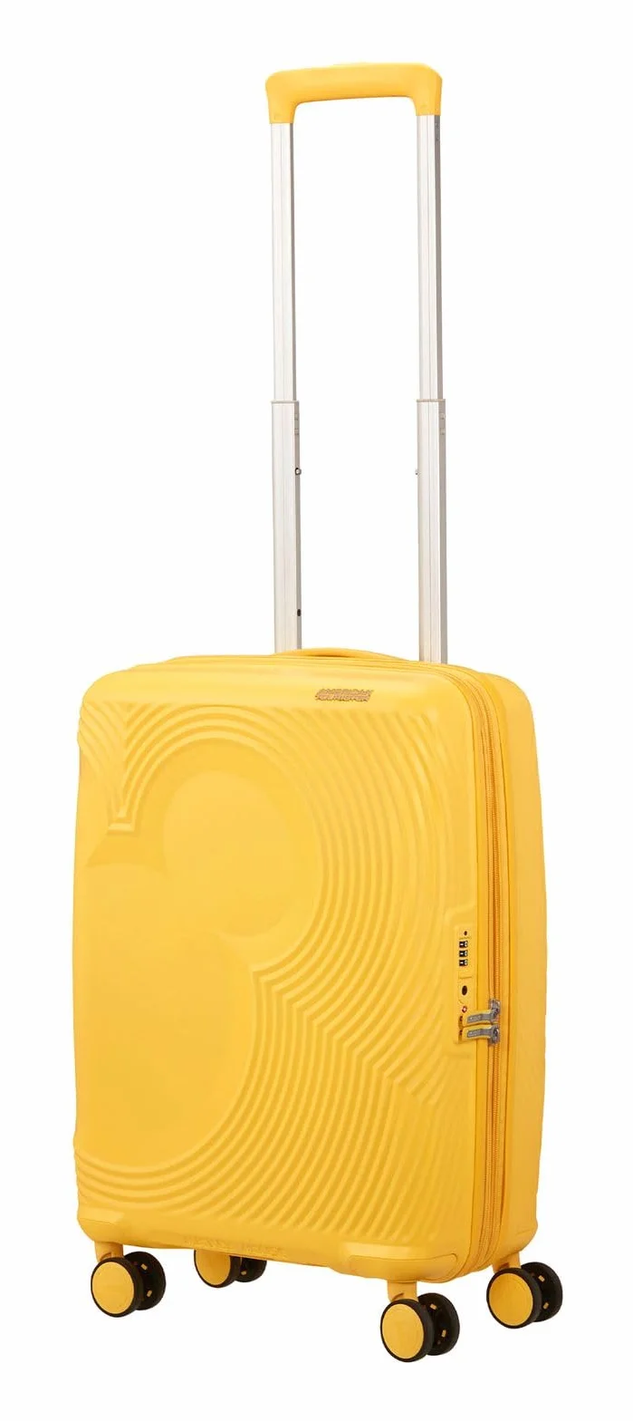 American Tourister Mickey Magic - walizka podreczna 55 x 40 x 20/23 cm - wózek kabinowy z twarda skorupa dla Ryanair, easyJet & Most Airlines, 37/44 L, Zólty (Mickey Flower Yellow)