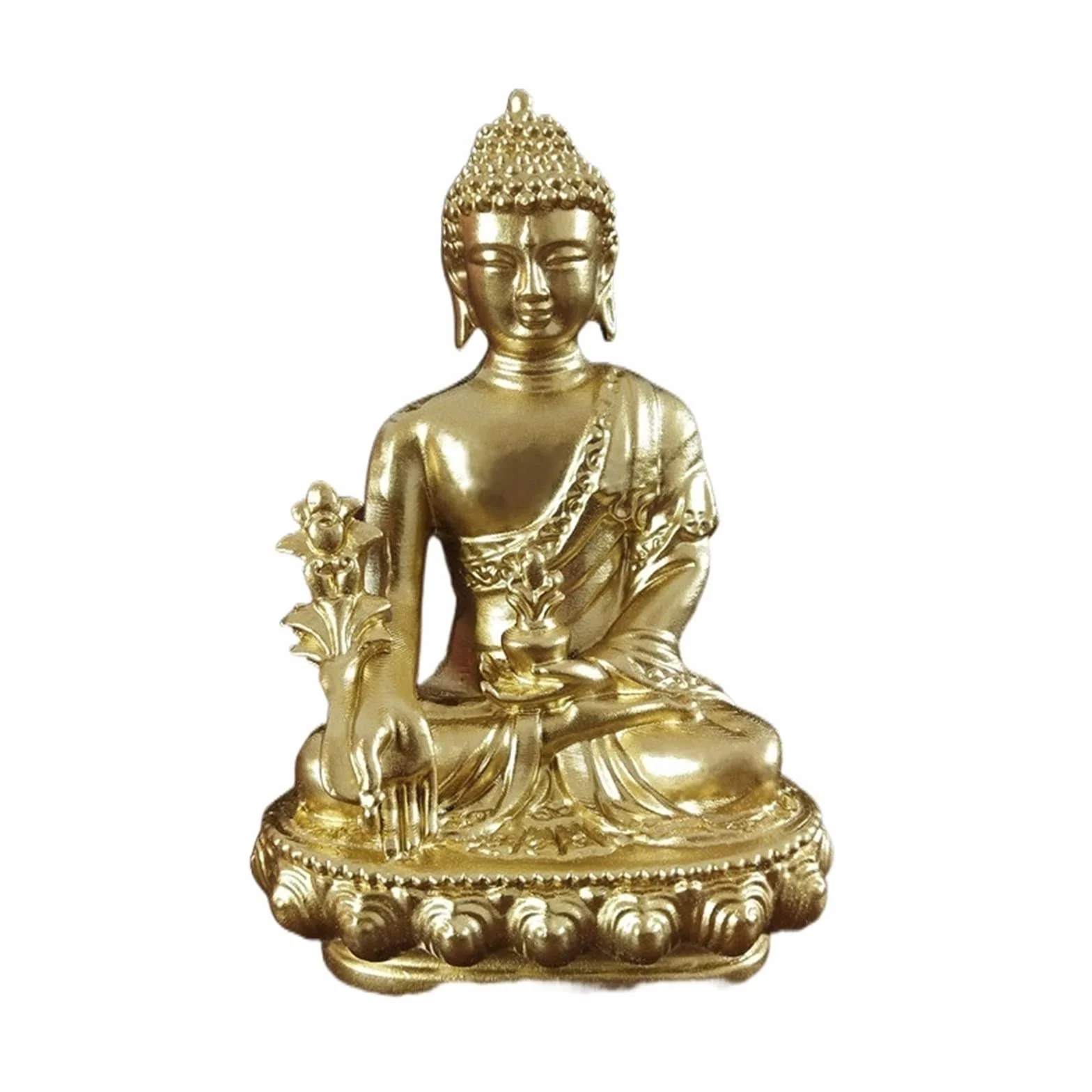 XJBTBA Posągi Buddy do wystroju wnętrz Mini figurka Buddy Kolor brązu Medycyna Posąg Buddy Z naszyjnikiem Ozdoba Żywica Feng Shui Rzeźba Buddy Biuro w domu Dekoracja ogrodowa Prezent Posągi Buddy f