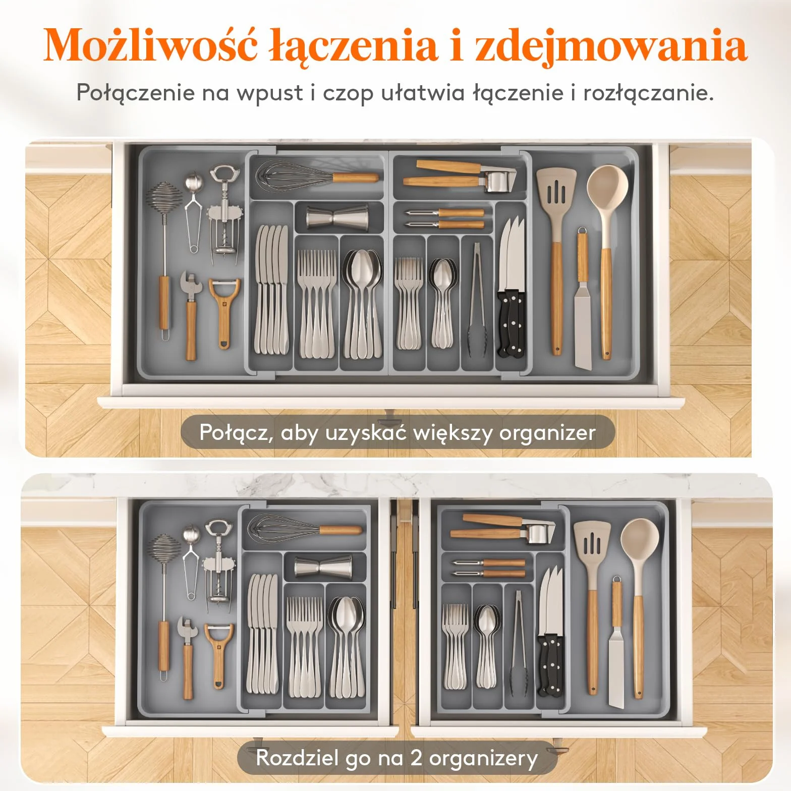 Lifewit rozszerzalna szuflada na sztućce 36 cali taca na przybory kuchenne regulowany uchwyt