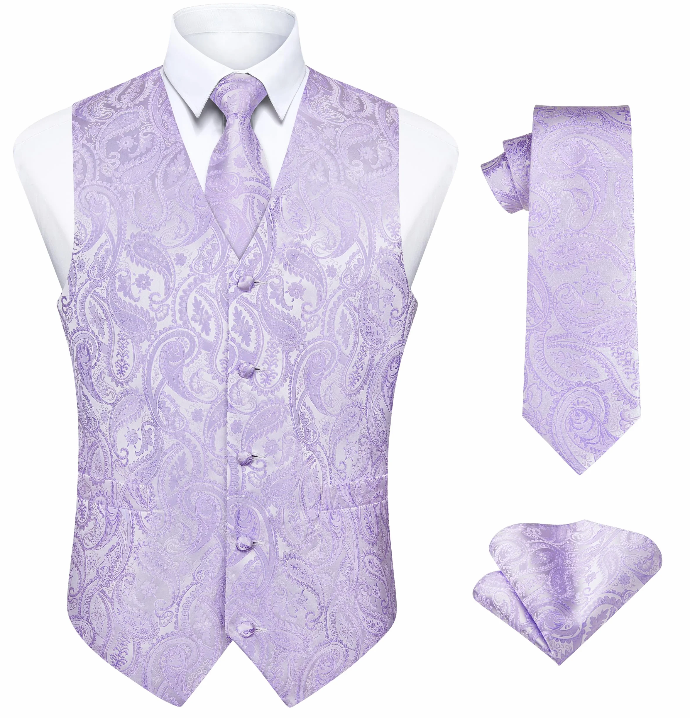 Enlision Męska kamizelka, paisley, krawat, poszetka, zestaw na wesele, imprezę, do biznesu, XS-6XL