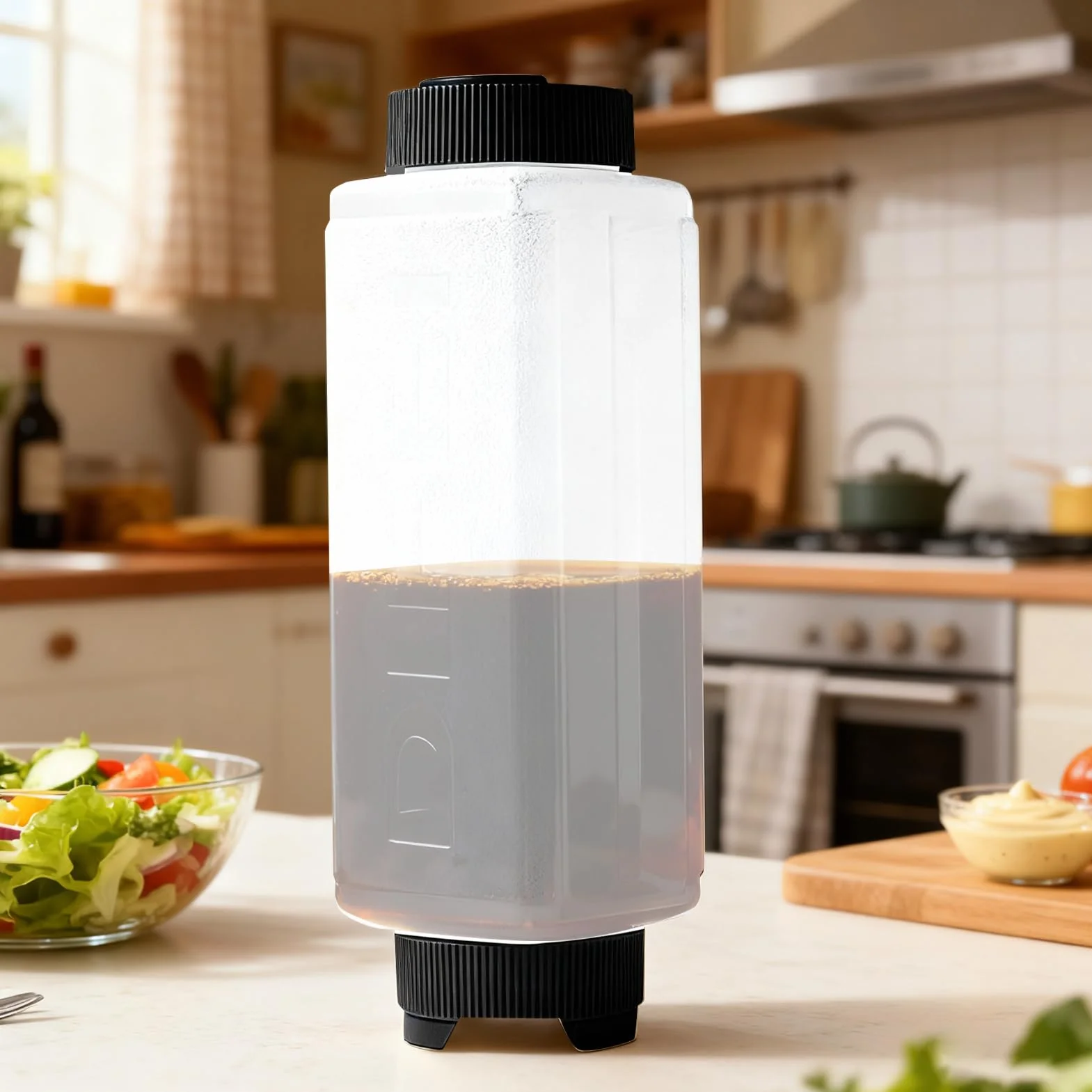 Condiment Squeeze Bottles - Refillable Leakproof Inverted Squirt Container | Thick Ketchup Syrup Honey Salad Dressing Sauce Bottles with Easy Dispensing Tip for Cooking Baking Home, 720ml White Black