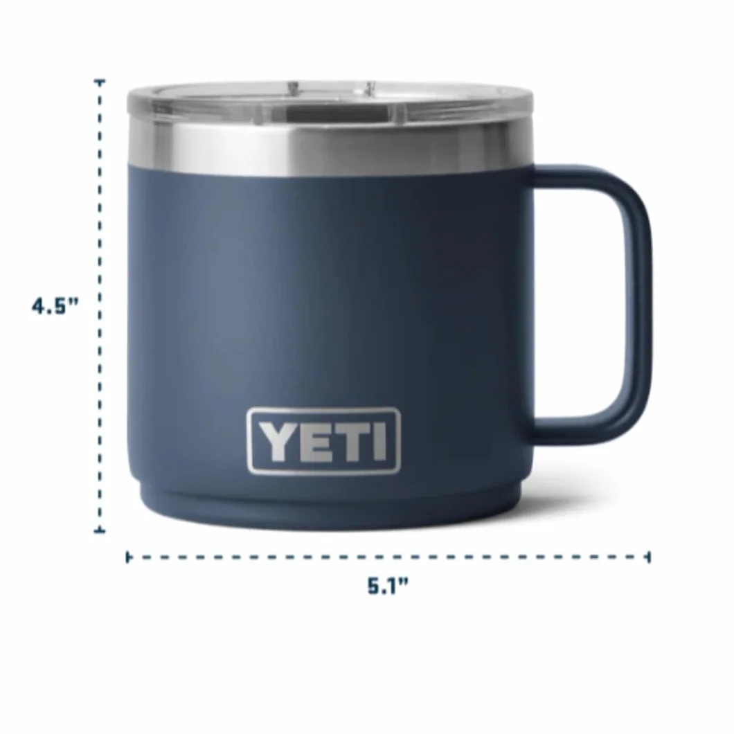 YETI Rambler 14 oz Stackable Mug with Durasip Ceramic Lining, Stainless Steel Vacuum Insulated Coffee Cup, Rescue Red