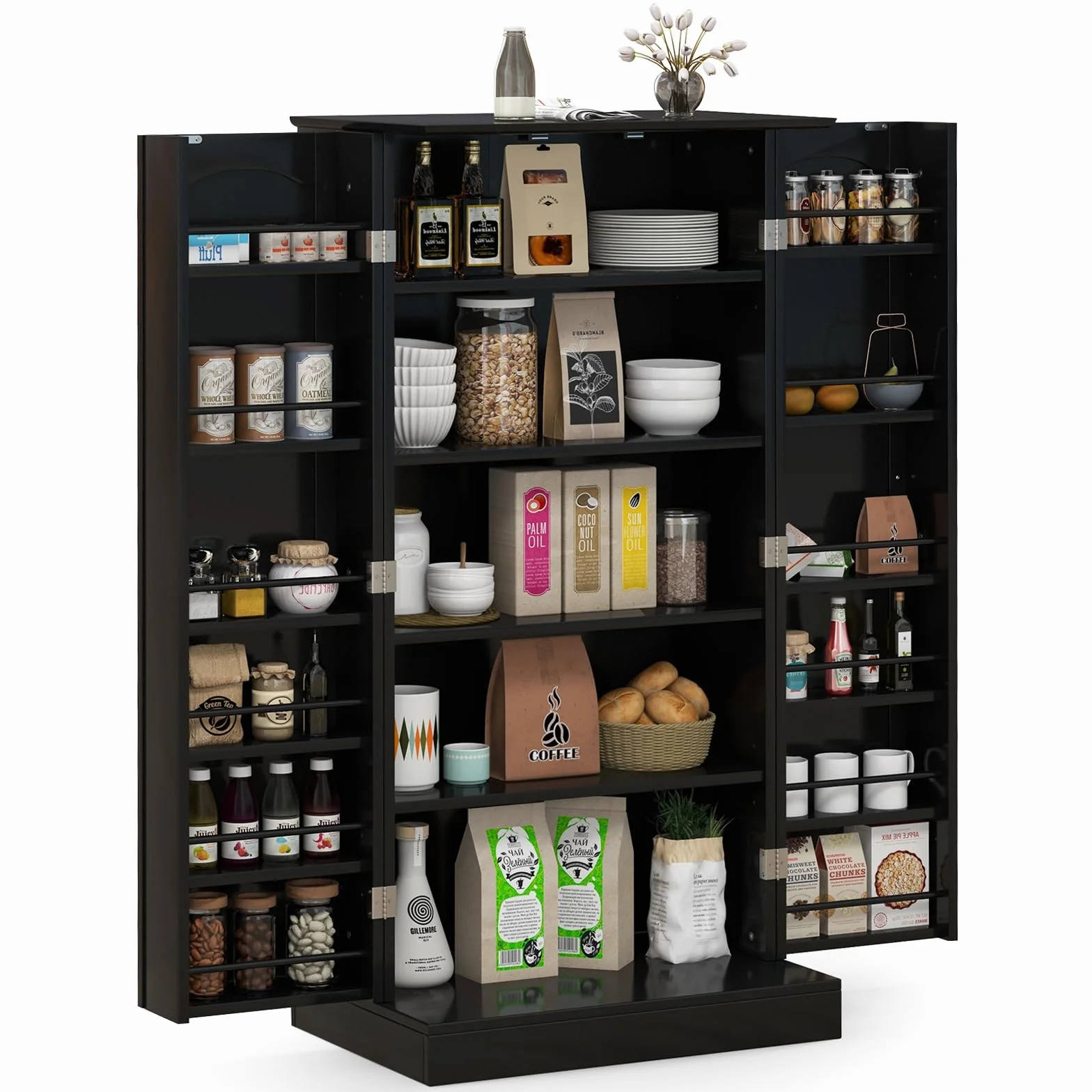 COSTWAY Szafka kuchenna z 2 drzwiami i 6 regulowanymi półkami 60x40x120 cm czarna