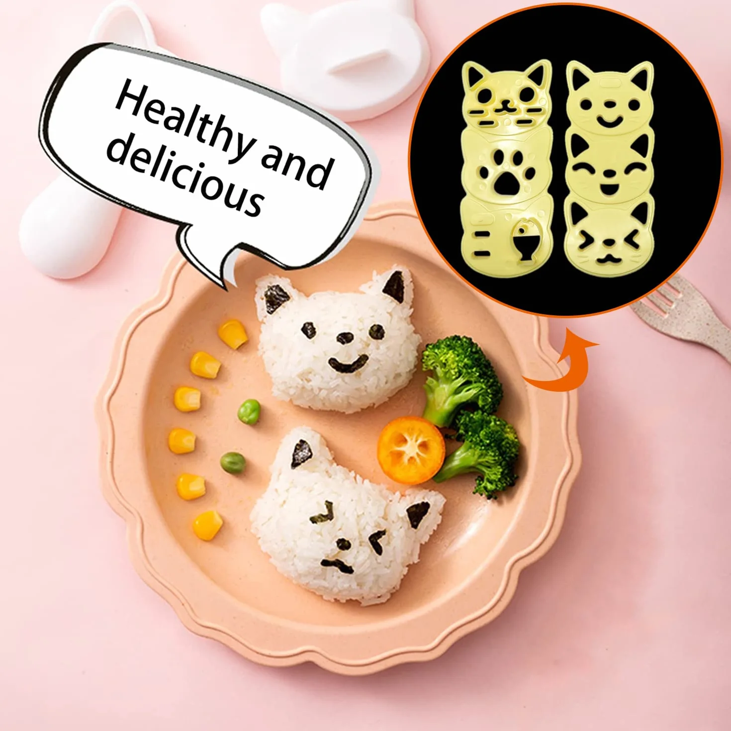 Foremka do ryżu w kształcie kota, Onigiri Maker, 3D piłka ryżowa, zestaw "zrób to sam", do sushi, formowana forma do kulek spożywczych, produkcja sushi, taca, narzędzia kuchenne