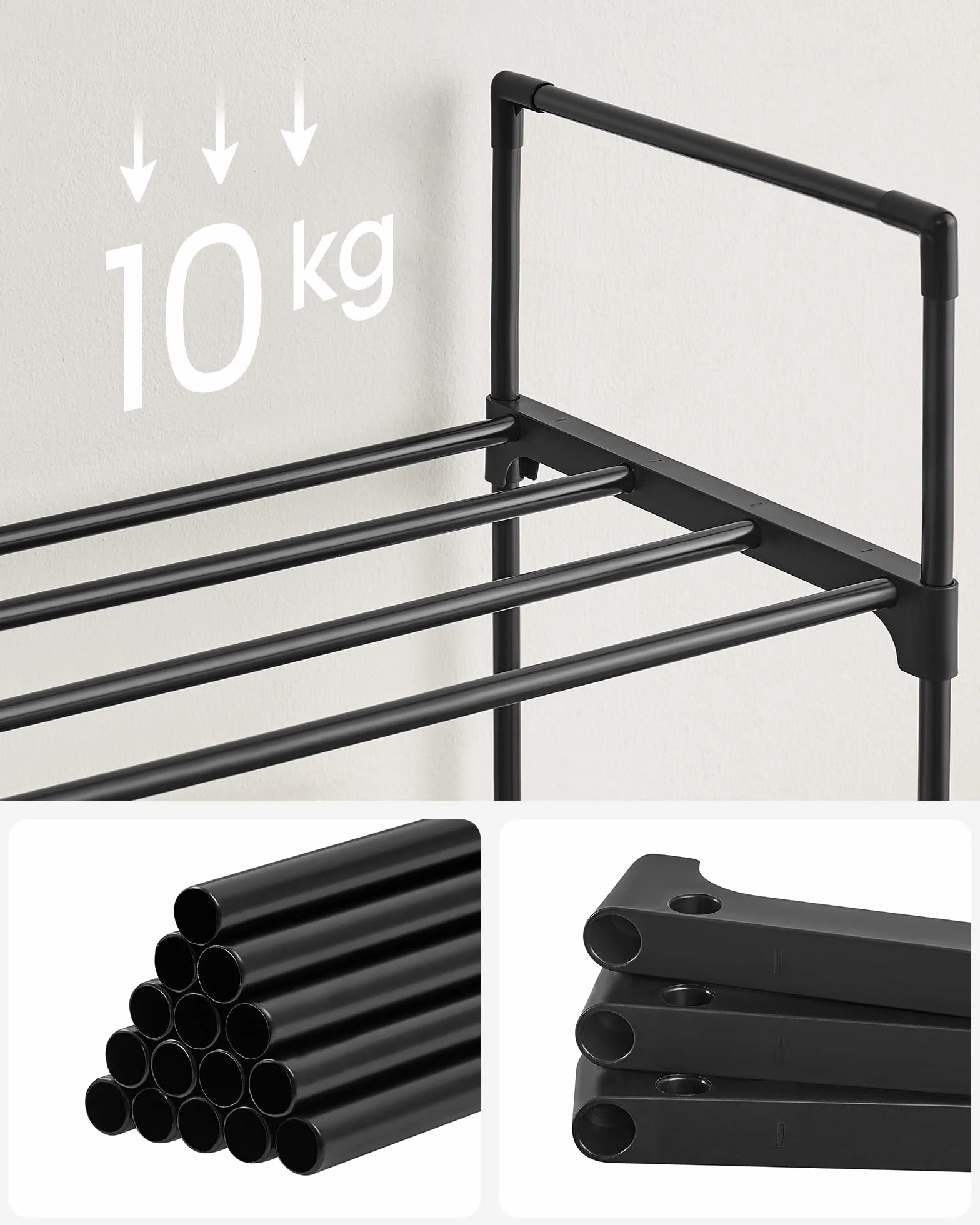 SONGMICS Regał na buty, 3-poziomowy, metalowy, 12-15 par, do korytarza, salonu, sypialni, 30 x 92 x 55 cm, czarny, LSA303B02