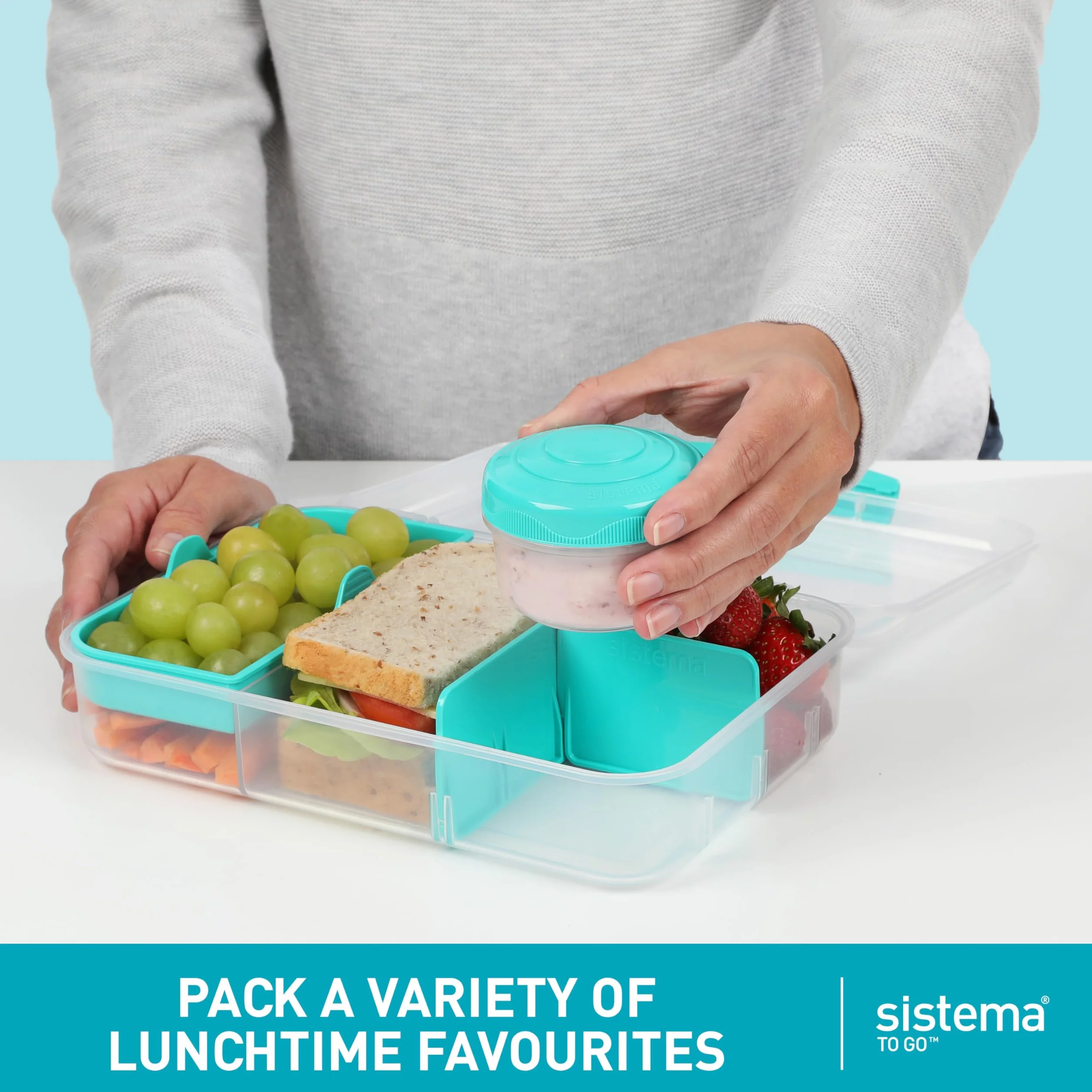 Sistema TO GO Bento Box Create 1,48 l szkolne pudełko na lunch z przegródkami bez BPA miętowe morskie