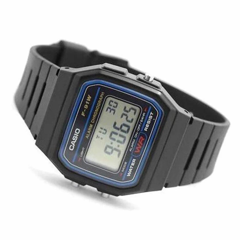 CASIO F91W-1 zegarek sportowy na co dzień, Czarny, pasek