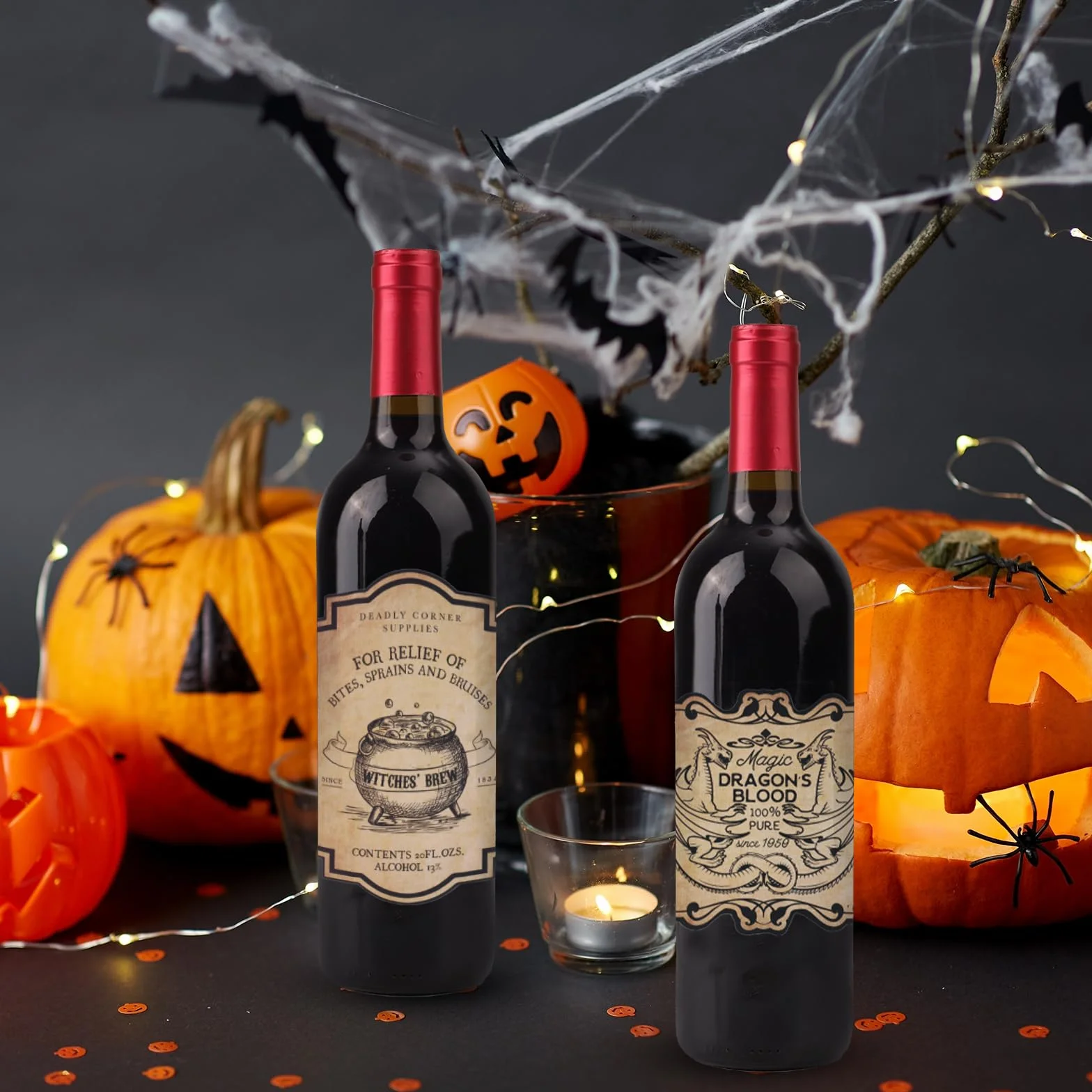 Naklejki na Butelki Wina na Halloween 36szt 12 Stylów Etykiety