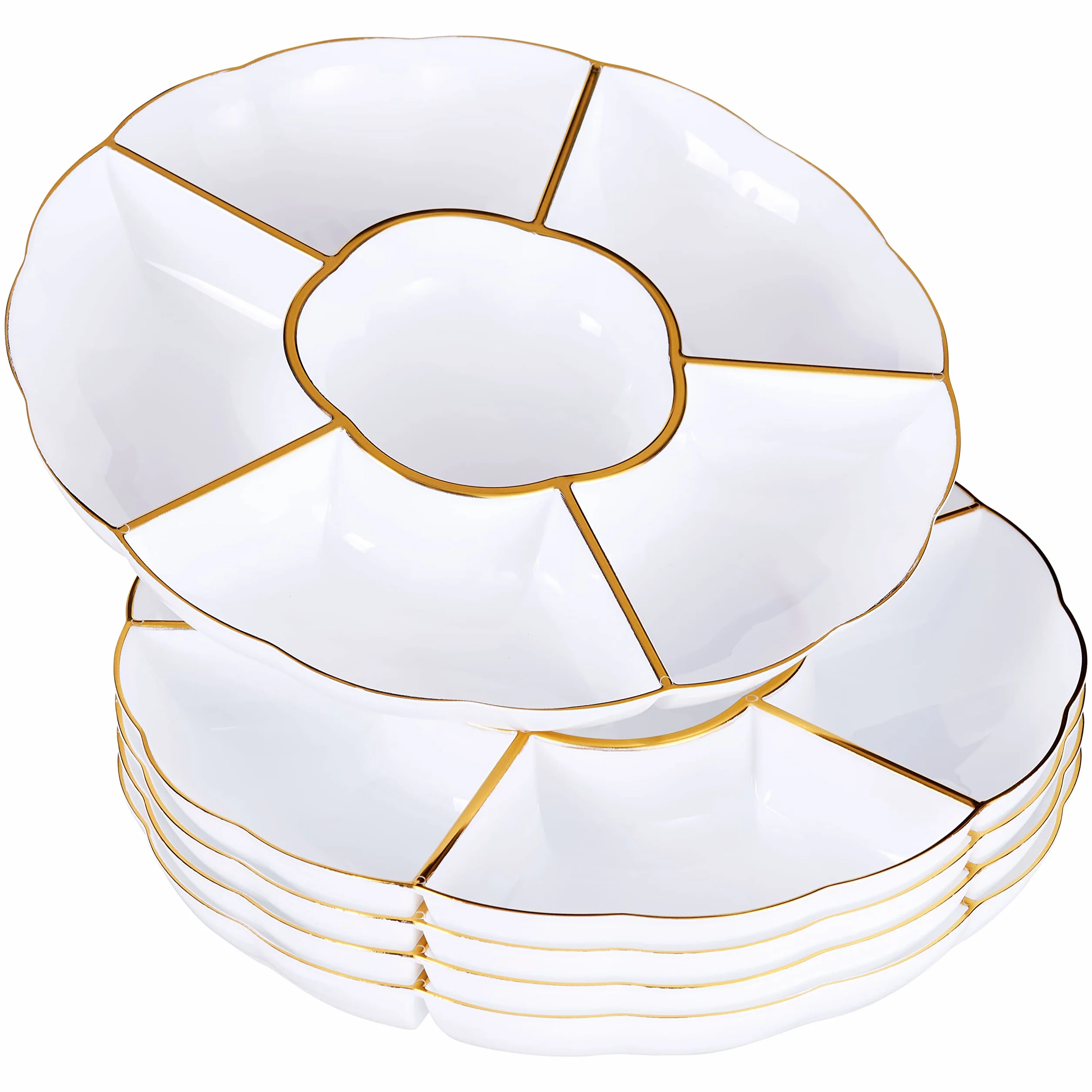 Pack of 5 Round Compartment Trays with 6 Sections, Reusable Party Platters 12'' (30 cm)