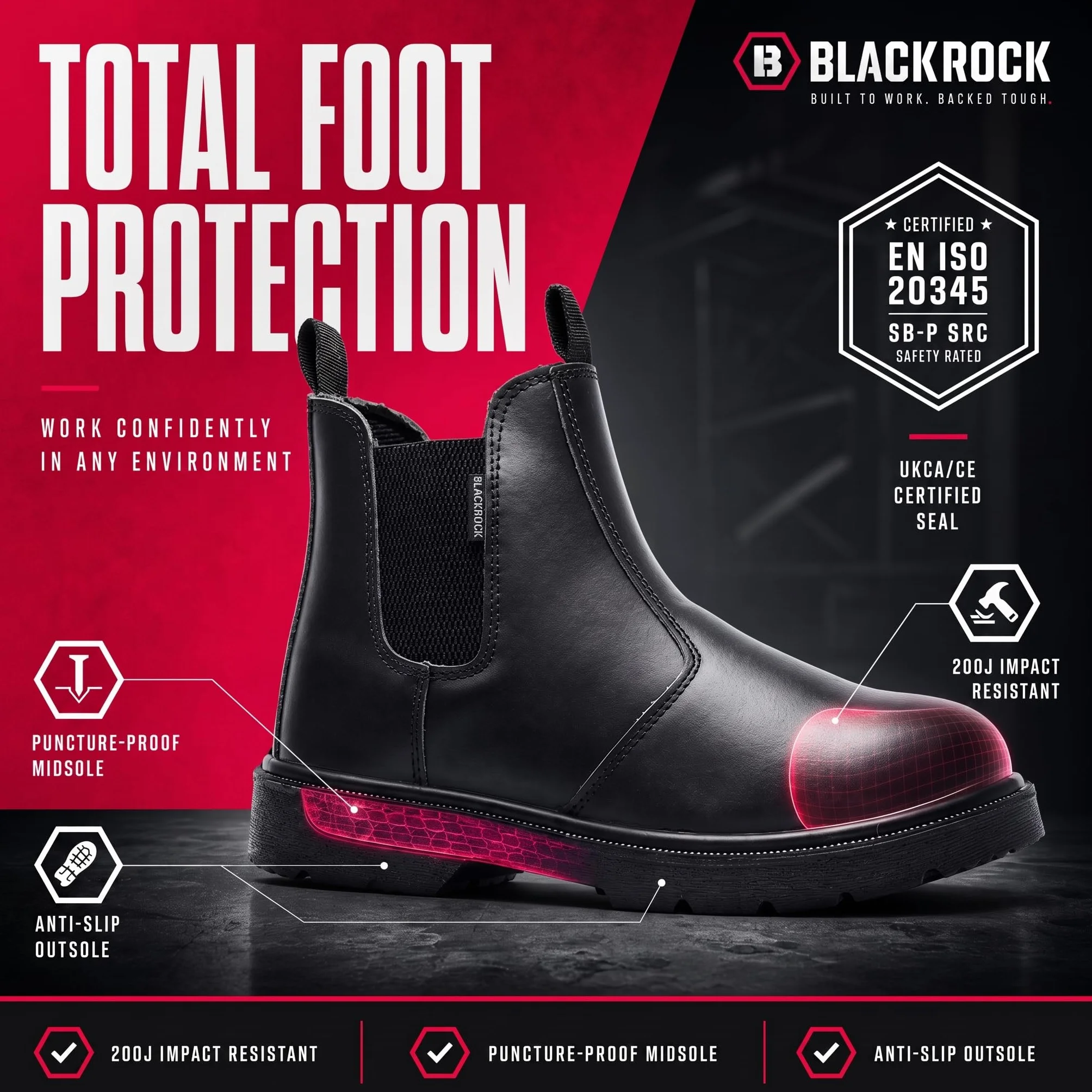 Blackrock Uniseks Blackrock Czarne Buty Ochronne Ze Stalowym Noskiem I Podeszwą ŚrodkowąButy ochronne