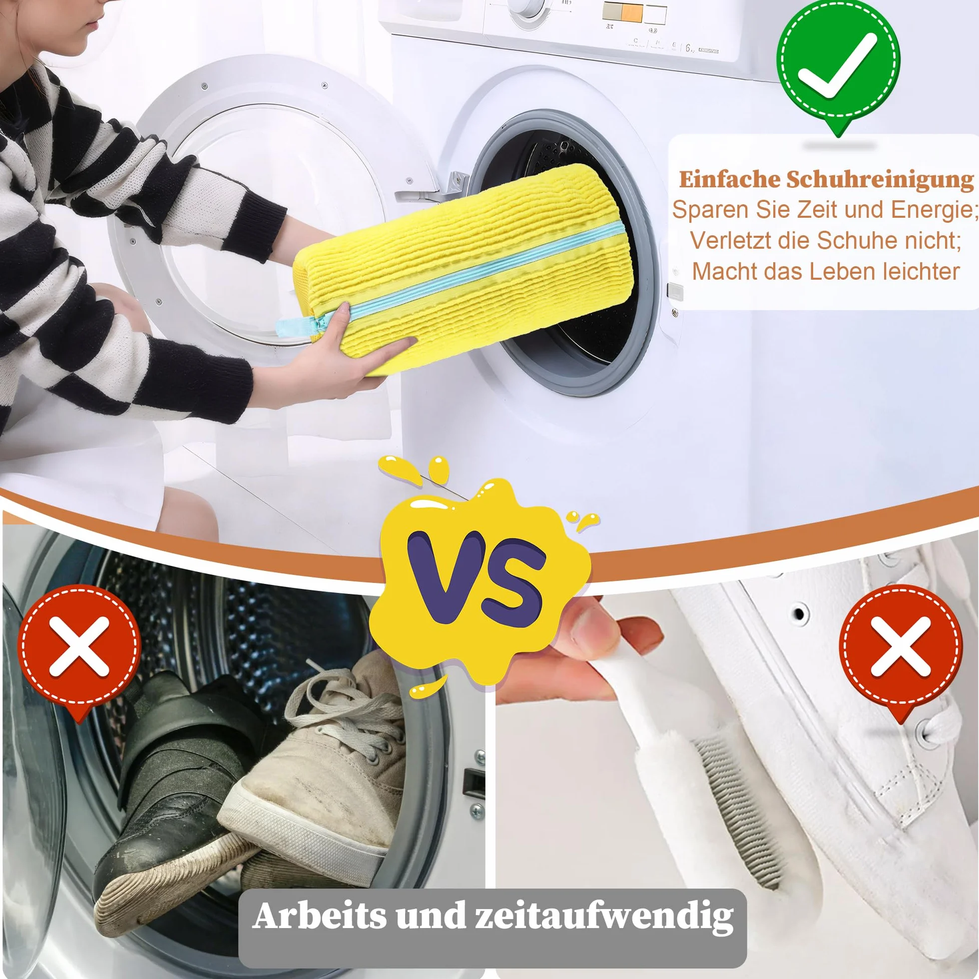 2 sztuki worków do prania butów, do pralki, do pralki, wielokrotnego użytku, worek na pranie (żółty)