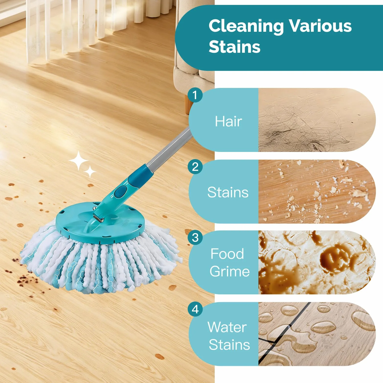 4 Sztuki Wymiennych Głowic, Kompatybilny z Leifheit Clean Twist Disc Mop, Materiał z Mikrofibry, Do Wszystkich Typów Podłóg, Skuteczne Usuwanie Brudu, Idealne do Firmy, Domu, Szkoły