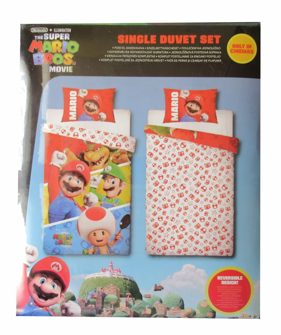 Zestaw pościeli SUPER MARIO BROS THE MOVIE - 4 postacie Mario Luigi Toad Bowser - poszwa na kołdrę 140 x 200 cm z poszewką na poduszkę 70 x 90 cm - 100% bawełna wielokolorowa