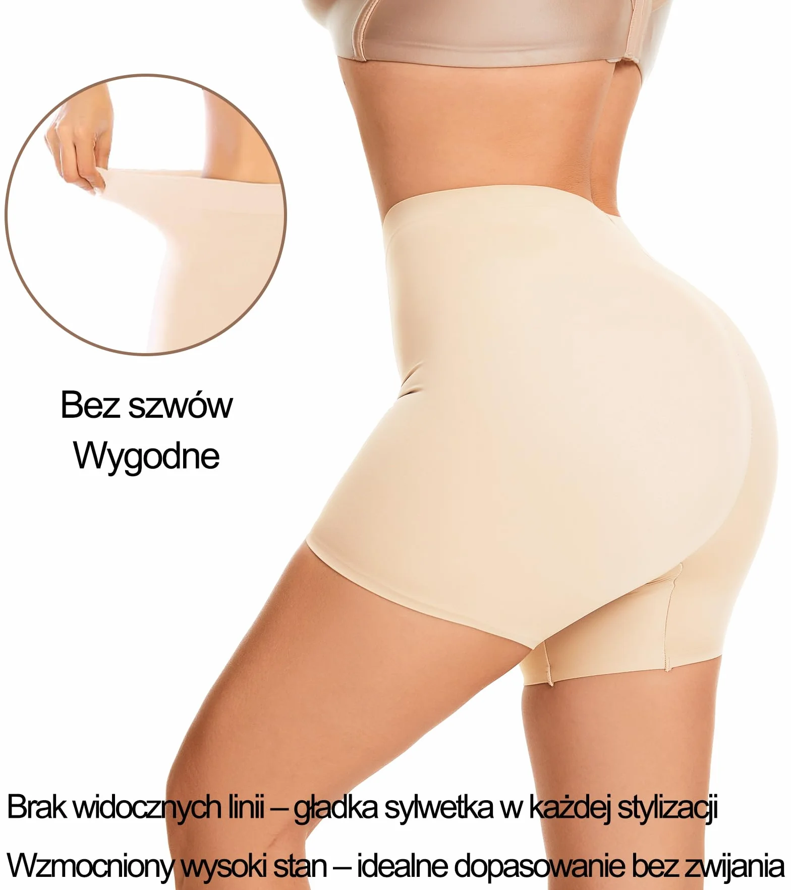 Damskie szorty bezszwowe wysokim stanem – majtki modelujące brzuch, oddychające i rozciągliwe bokserki, z bawełnianym klinem, skutecznie zapobiegają otarciom, pod spódnicę(92% poliester, 8% elastan)
