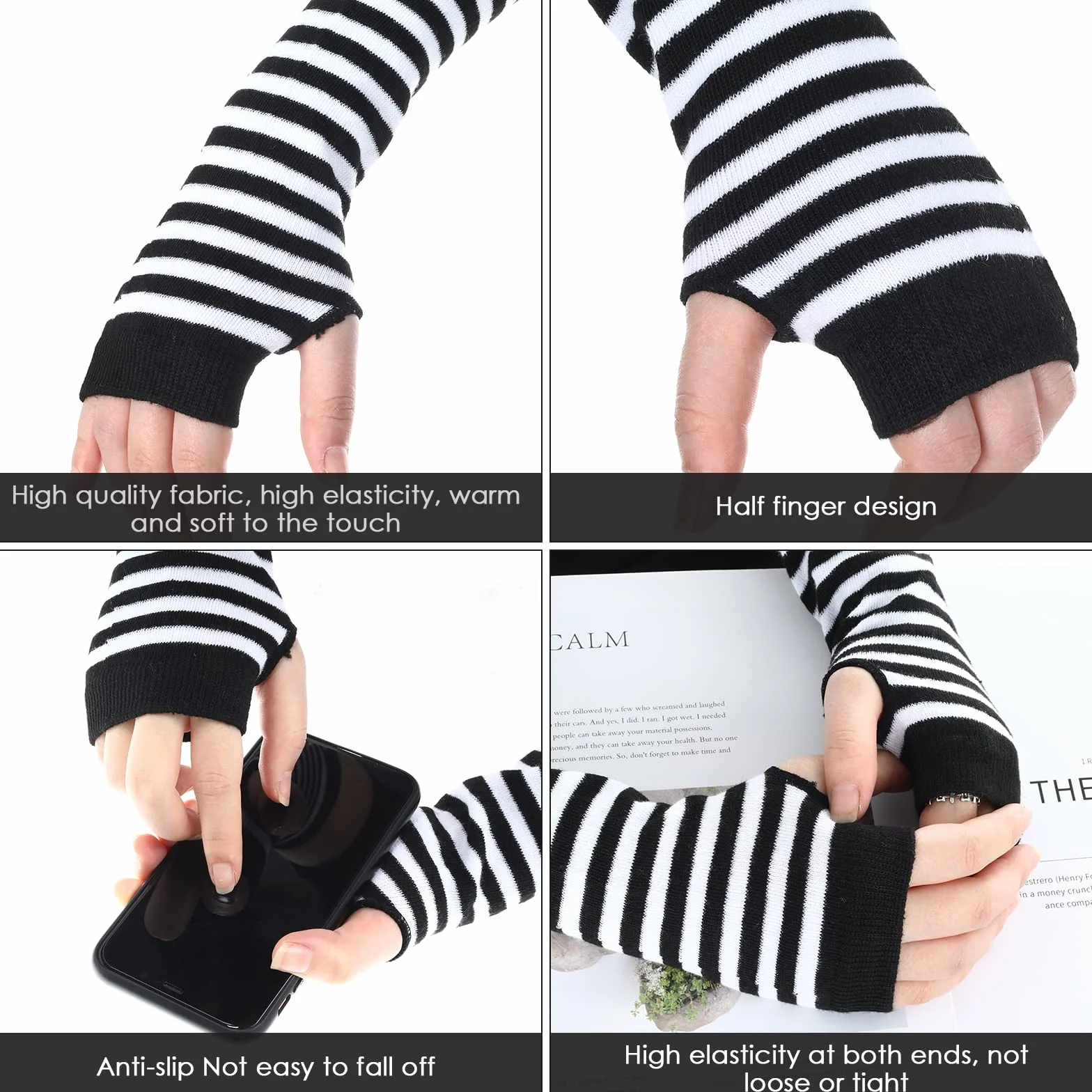 WLLHYF Rękawiczki bez palców, cosplay, ocieplacz na ręce, kawaii, czarny, łokieć, ciepłe ocieplacze na nogi, rękawy, w paski, gotycki strój, moda, gotyckie ubrania, akcesoria na jesień i zimę, Short