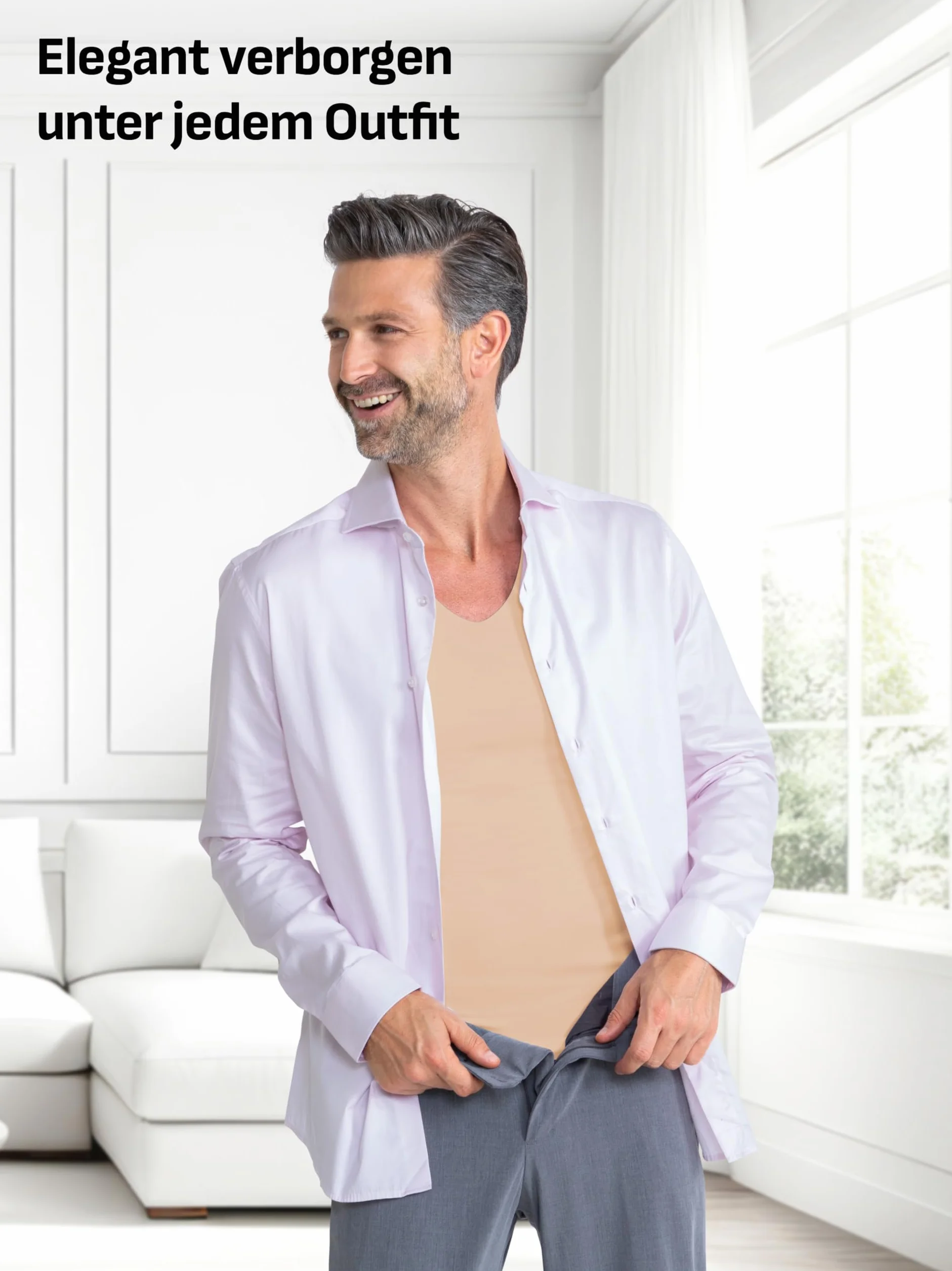 FINN Clean-Cut podkoszulek męski z krótkim rękawem z dekoltem w serek – niewidoczny męski podkoszulek z laserowym wykończeniem – bezszwowy T-shirt z oryginalnego Lenzing Modal do koszuli i garnituru