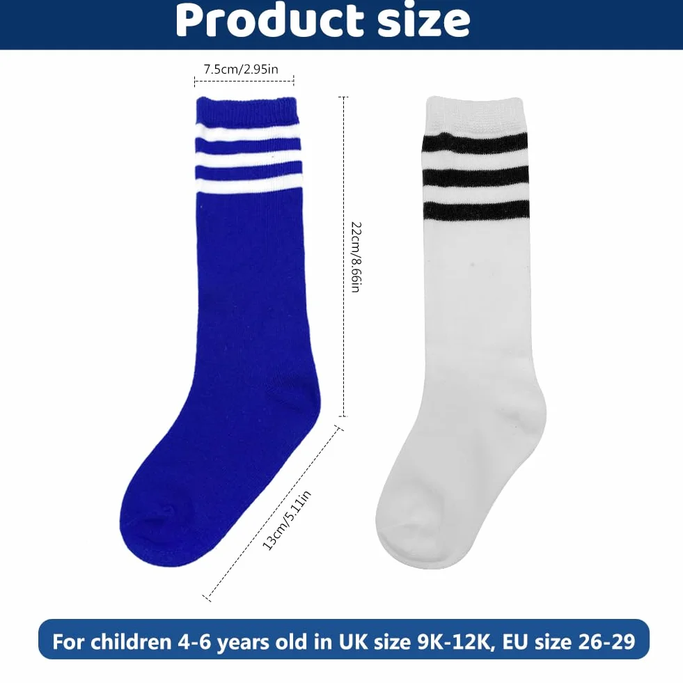 EQLEF Skarpetki piłkarskie dla dzieci w wieku 4-6 lat, 2 pary, dziecięce skarpetki piłkarskie dla chłopców i dziewcząt, trening sportowy, występy piłki nożnej, skarpety kostiumowe, niebieski i biały