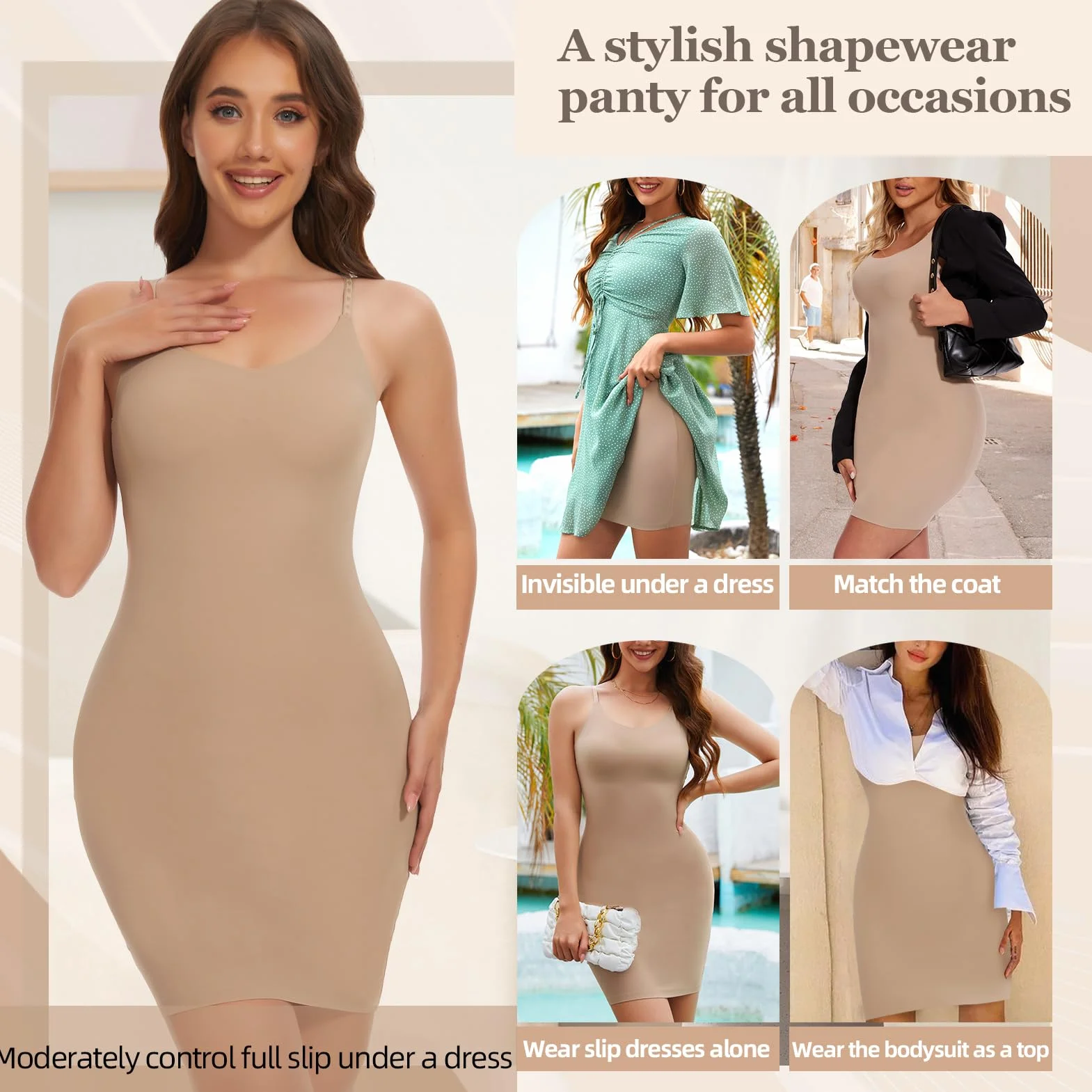 SLIMBELLE Sukienka gorsetowa dla kobiet, bezszwowa halka, bielizna modelująca sylwetkę, bielizna modelująca figurę, damska z ramiączkami, modelujące całe majtki