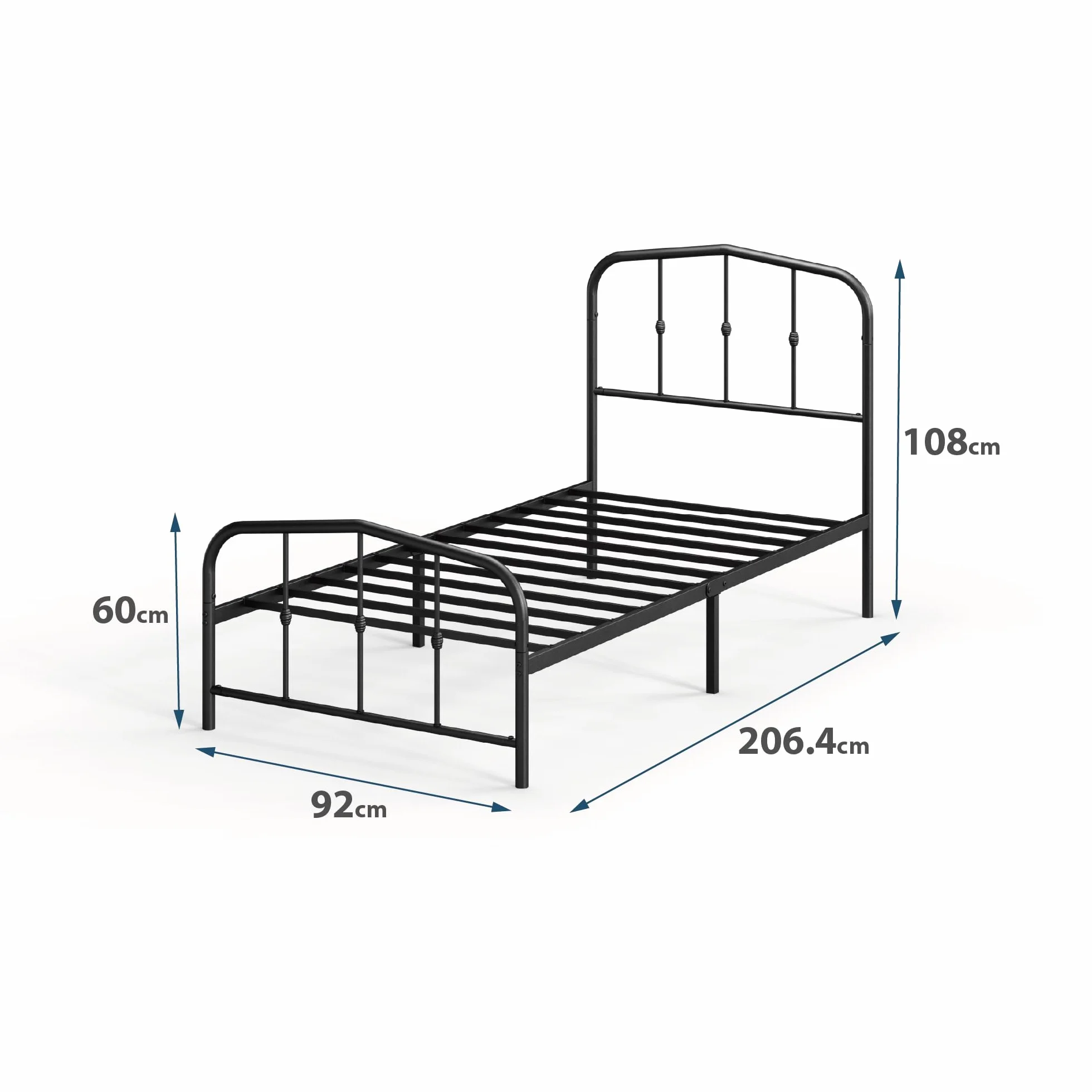 ZINUS Heidi Metalowa rama łóżka z zagłówkiem i podnóżkiem 90 x 200 cm czarna 31 cm stalowa nakładka na materac